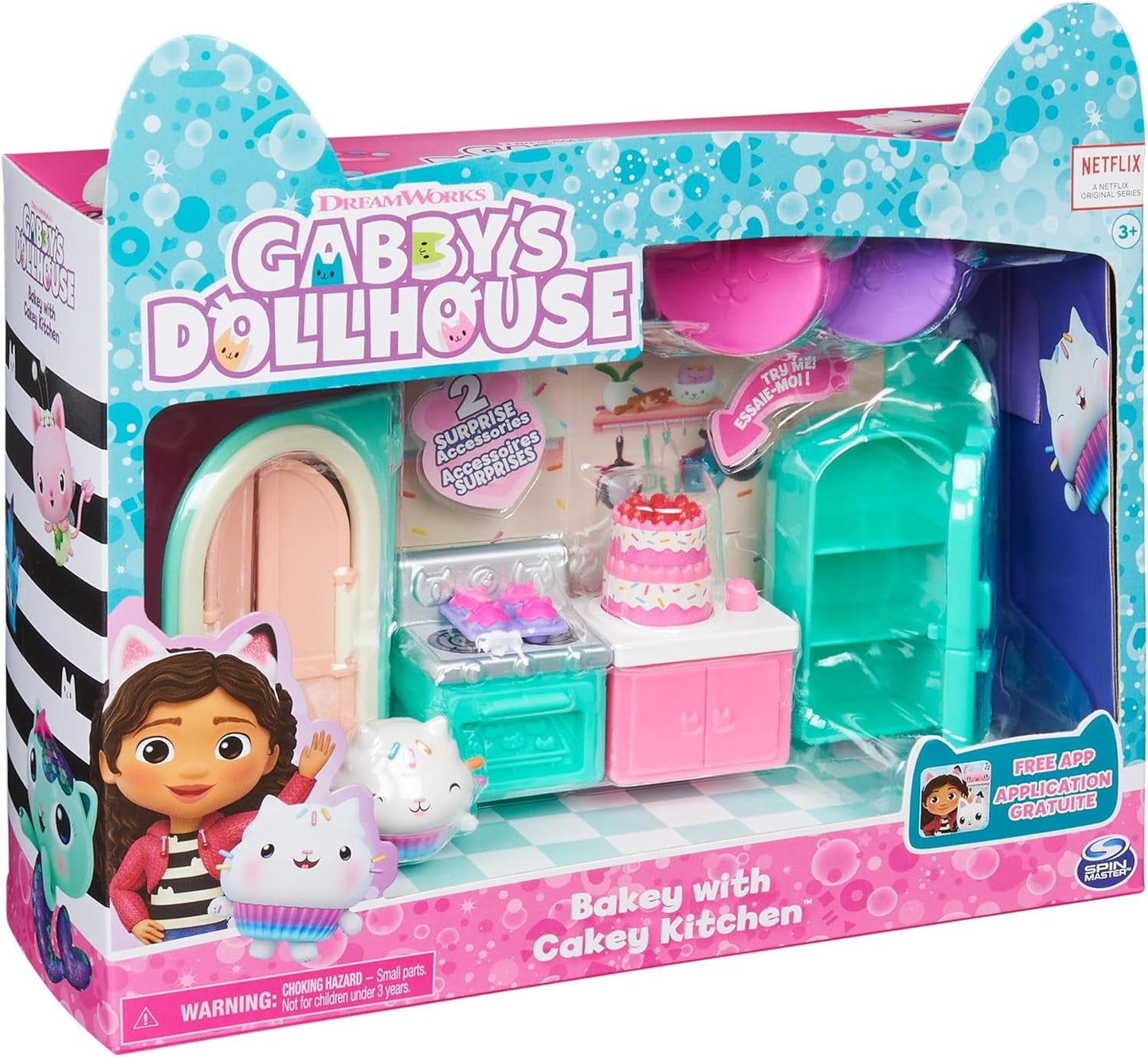 Pokój Deluxe w domku dla lalek Gabby, pokój dla kota, meble i 2 pudełka z niespodziankami z akcesoriami tematycznymi, odpowiednie dla dzieci w wieku od 3 lat