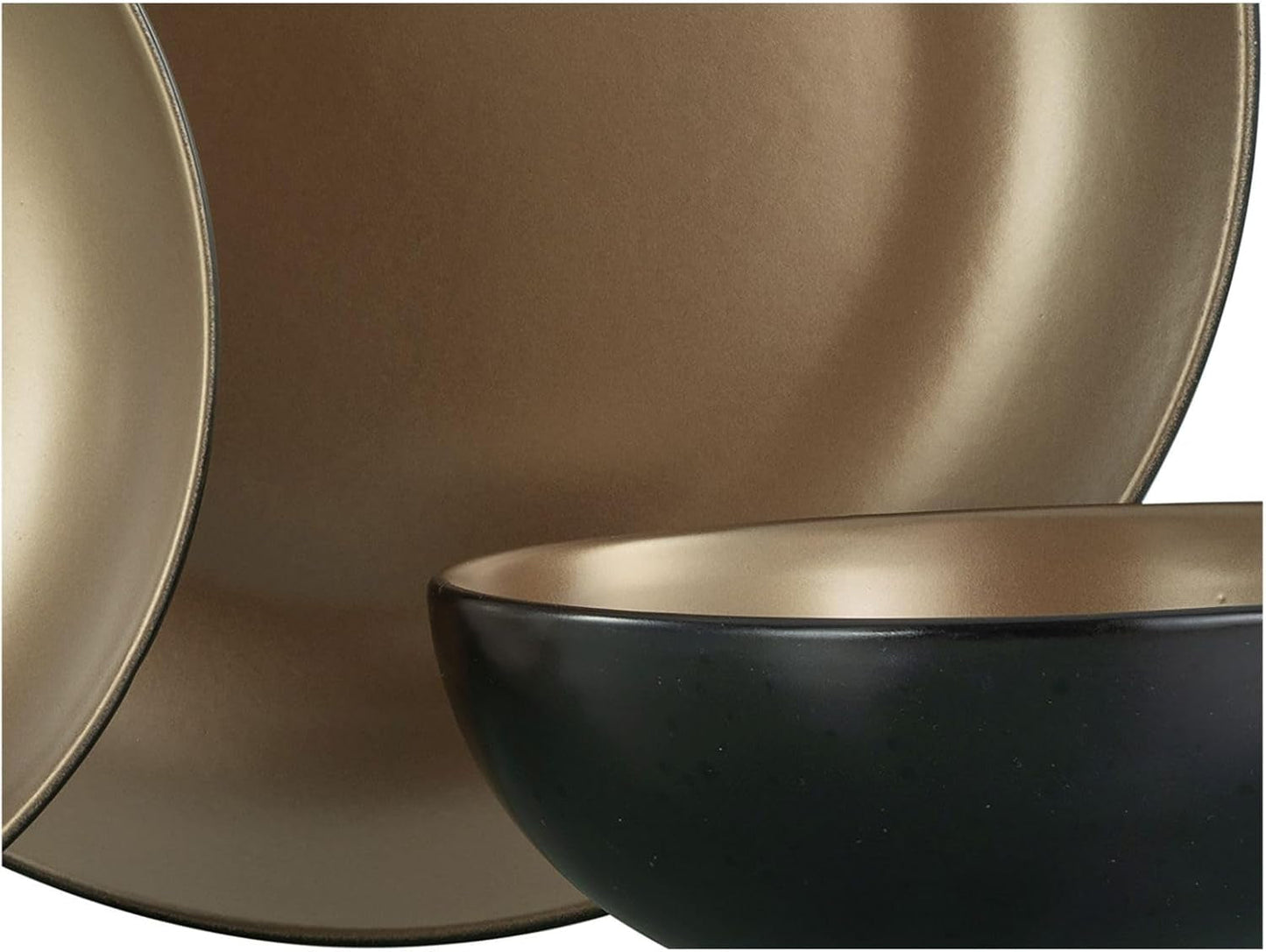 CreaTable, 23598, Seria GLAMOUR - Złota, 16-częściowy zestaw naczyń obiadowych, Usługa łączenia porcelany, Możliwość mycia w zmywarce i kuchence mikrofalowej, Jakość produkcji