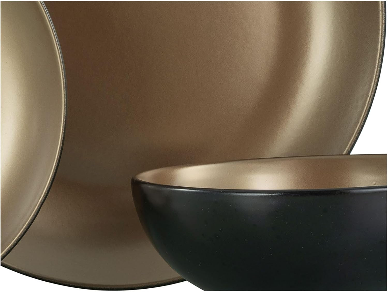 CreaTable, 23598, Seria GLAMOUR - Złota, 16-częściowy zestaw naczyń obiadowych, Usługa łączenia porcelany, Możliwość mycia w zmywarce i kuchence mikrofalowej, Jakość produkcji