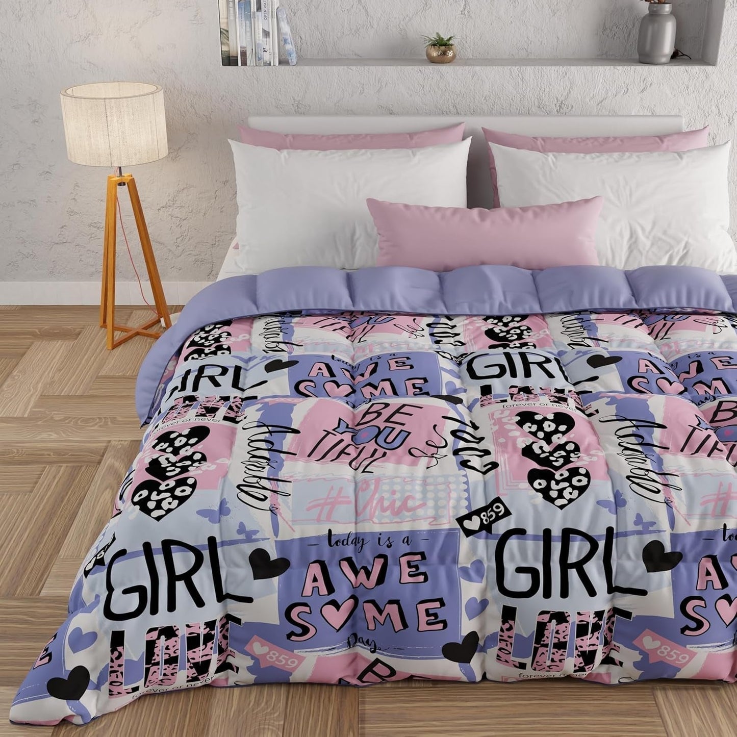 PETTI Artigiani Italiani - Kołdra zimowa, Kołdra zimowa, Prosta kołdra, Dwustronny, Druk monokolorowy i cyfrowy, 100% hipoalergiczna mikrofibra, Made in Italy Kołdry i kołdry Naty Shop Girlcool 160 X 190 Cm