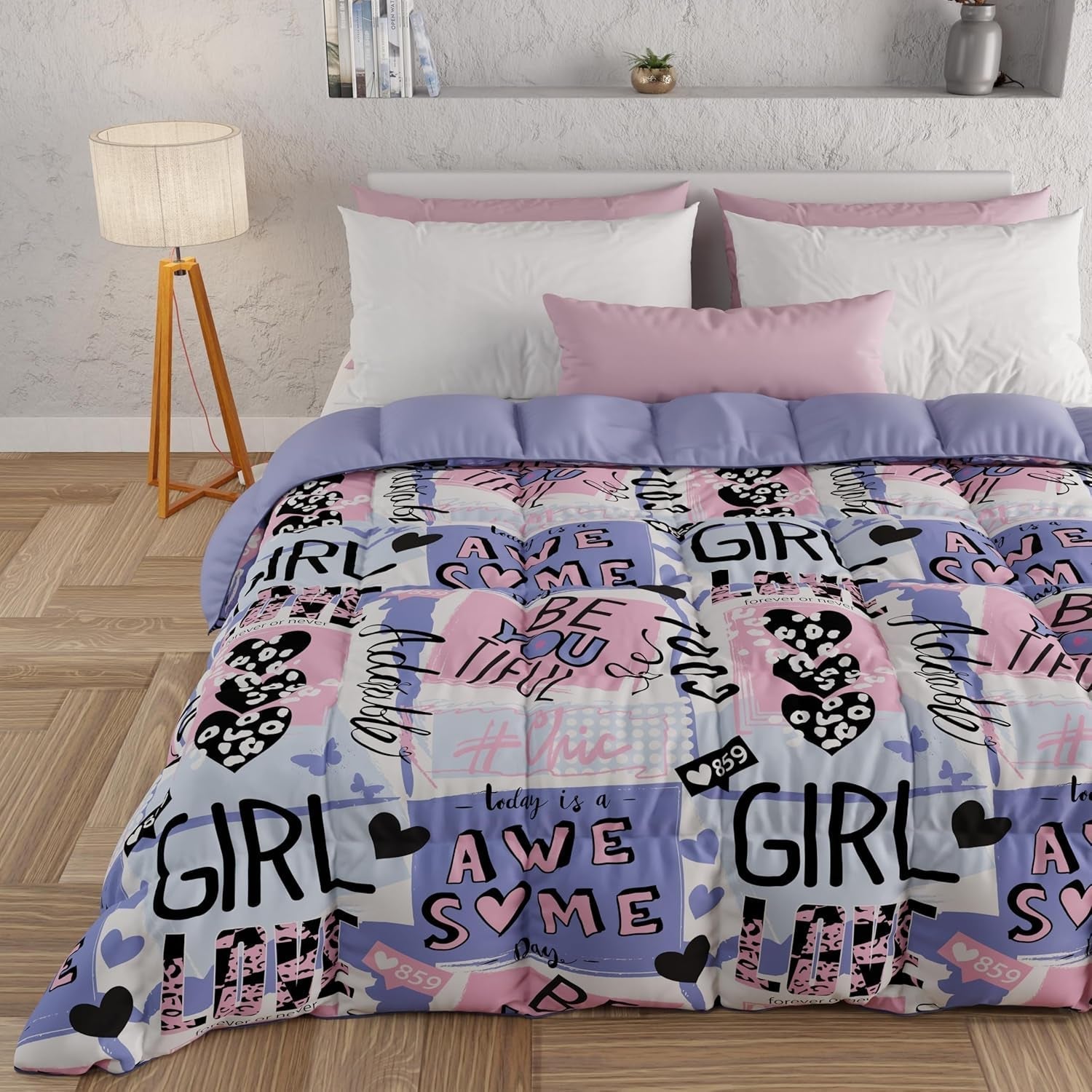 PETTI Artigiani Italiani - Kołdra zimowa, Kołdra zimowa, Prosta kołdra, Dwustronny, Druk monokolorowy i cyfrowy, 100% hipoalergiczna mikrofibra, Made in Italy Kołdry i kołdry Naty Shop Girlcool 160 X 190 Cm