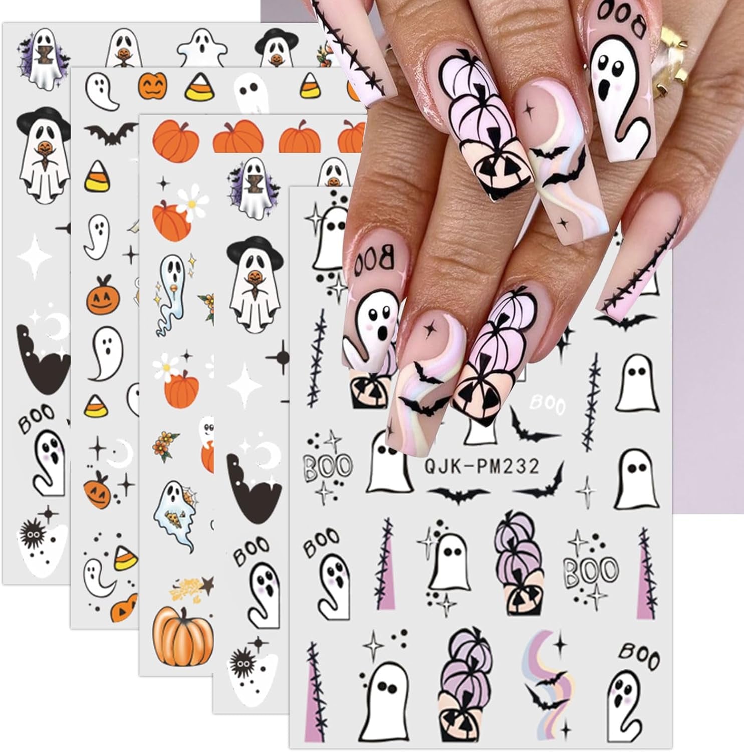 JMEOWIO Nagelsticker Halloween 9 Blatt Nail Art Naklejka Selbstklebend Nagelaufkleber Süßes Gespens Kürbis Dekoration Nageldesign Zubehör