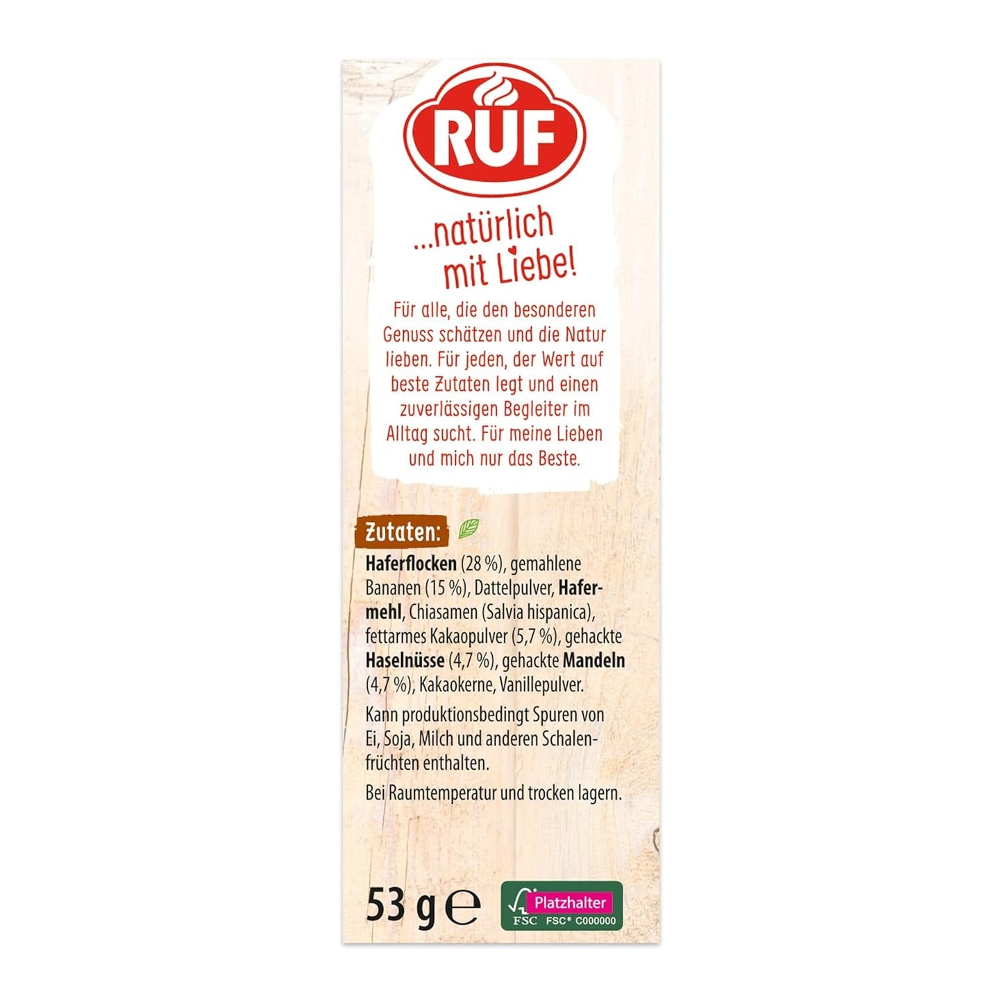 RUF Smoothie Bowl Owies Banany Orzechy Czekoladowa przekąska śniadaniowa Szybka i łatwa Wegańska 1 saszetka x 50g (zestaw 3 szt.)