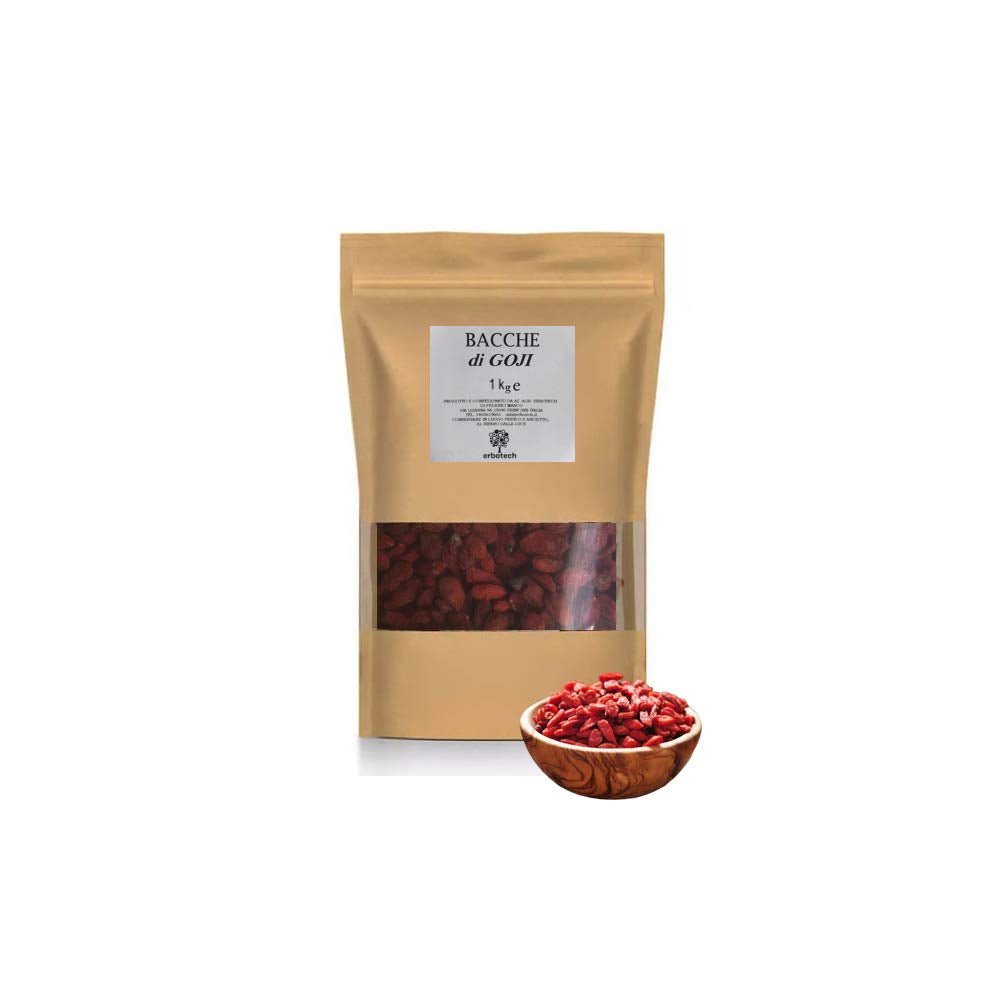ERBOTECH Jagody Goji 200 g, jagody goji o wysokiej zawartości witamin, suszone owoce bez cukru i siarki, naturalne superfoods i bogate w energię, Made in Italy Produkty suszone Naty Shop 1 kg
