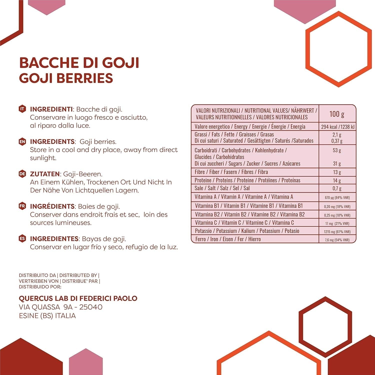 ERBOTECH Jagody Goji 200 g, jagody goji o wysokiej zawartości witamin, suszone owoce bez cukru i siarki, naturalne superfoods i bogate w energię, Made in Italy Produkty suszone Naty Shop