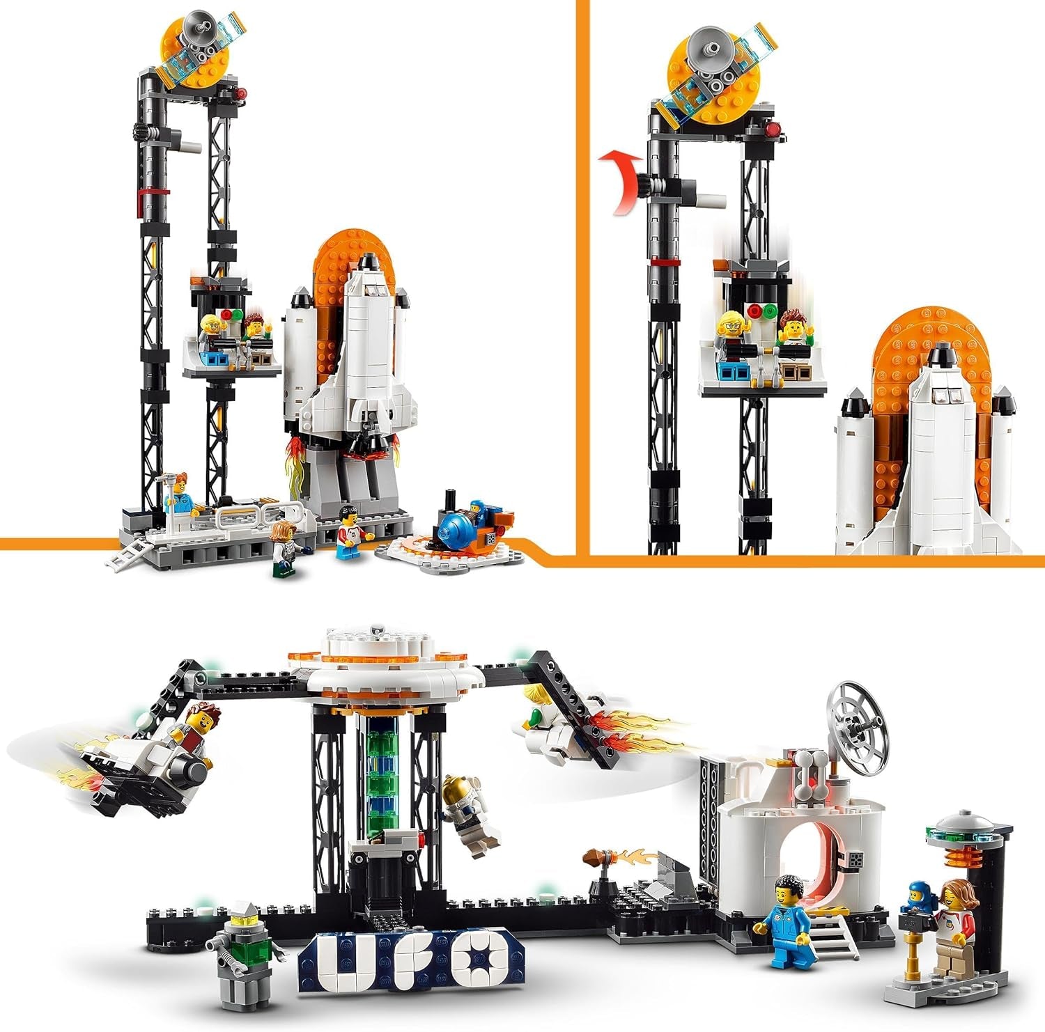 LEGO 31142 Creator Kosmiczny rollercoaster 3 w 1 dla dzieci z działającymi wózkami, który można przekształcić w wieżę swobodnego spadania lub karuzelę z rakietami i świecącymi klockami Zestawy konstrukcyjne Besuche den LEGO-Store