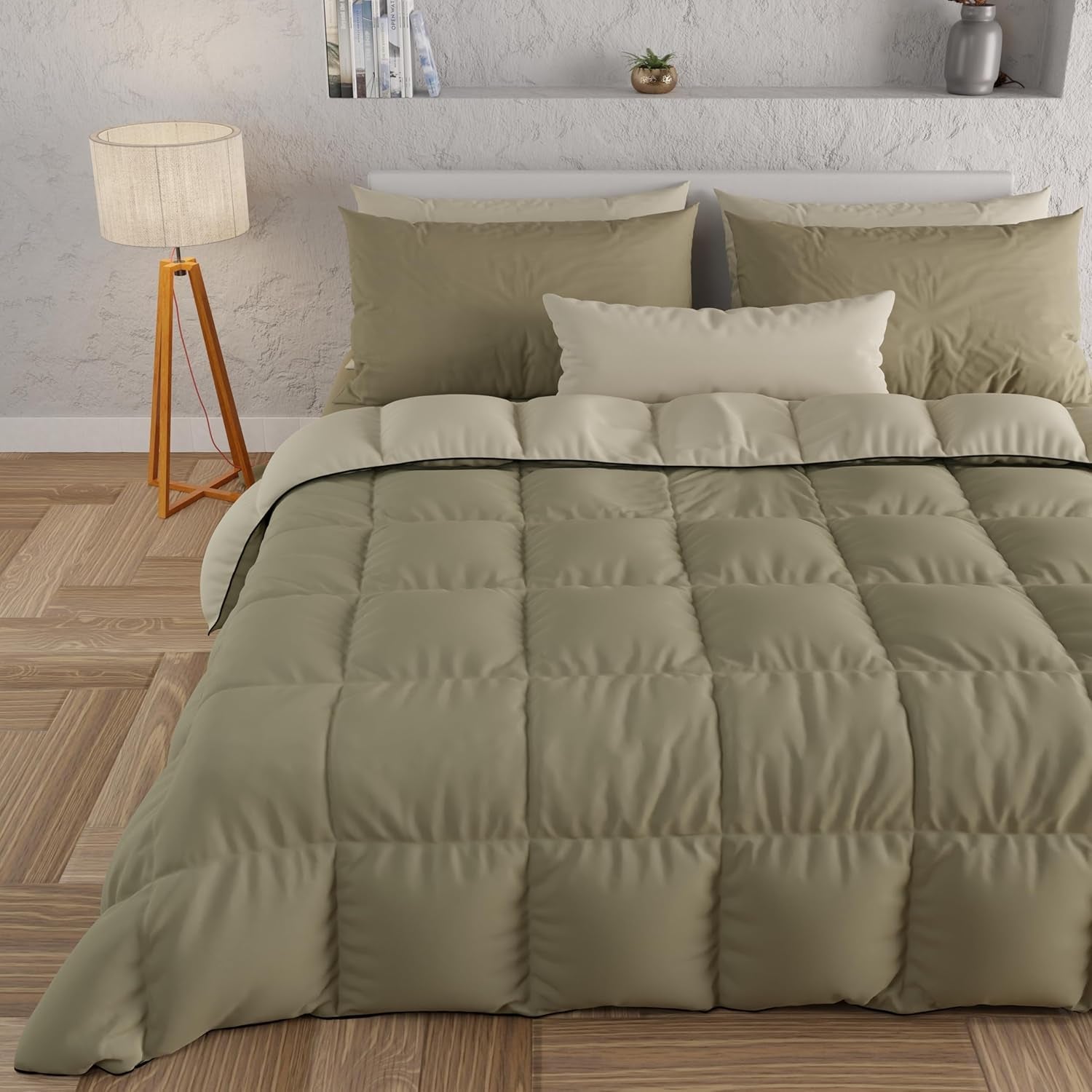 PETTI Artigiani Italiani - Koc zimowy na podwójne łóżko, maxi, monochromatyczny, dwustronny, biały, szary, 100% Made in Italy Kołdry i kołdry Naty Shop Taupe błoto 160 X 190 cm