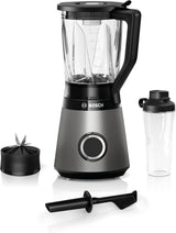 Mikser stojący Bosch Vitapower Serie 4 MMB6174SN, wersja Verbesserte, Hochwertige Edelstahl-Klingen, 1,5 l Glasbehälter, 0,6 l To-Go-Flasche, Spülmaschinenfeste Teile, 30 000 U/min, 1200 W, Silver Kitchen Naty Shop Pojedynczy mikser stojący 2 w 1