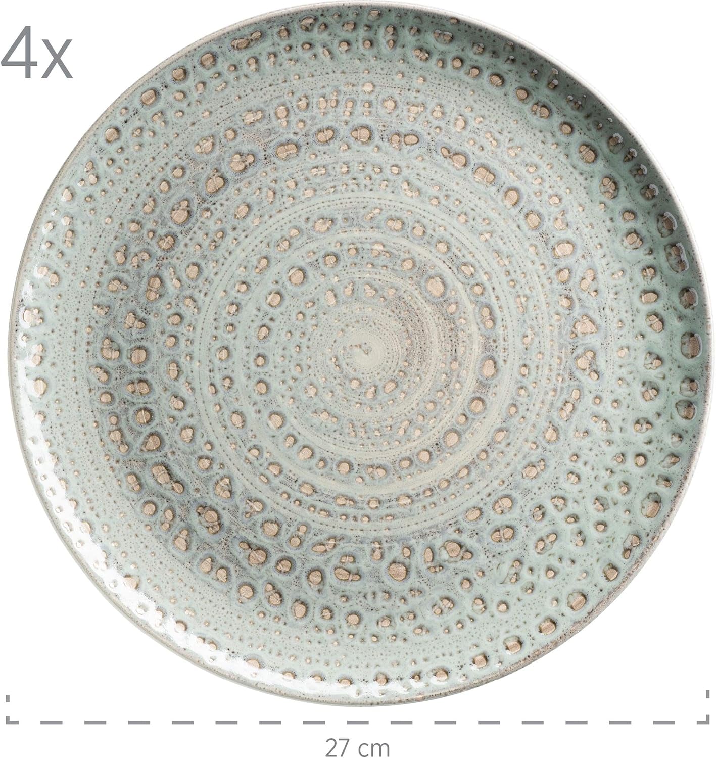 MĘSER 931744 Seria Spicy Market, ręcznie malowany zestaw obiadowy dla 4 osób w śródziemnomorskim stylu vintage, 16-częściowy zestaw ceramiczny, zielony, kamionka