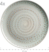 MĘSER 931744 Seria Spicy Market, ręcznie malowany zestaw obiadowy dla 4 osób w śródziemnomorskim stylu vintage, 16-częściowy zestaw ceramiczny, zielony, kamionka