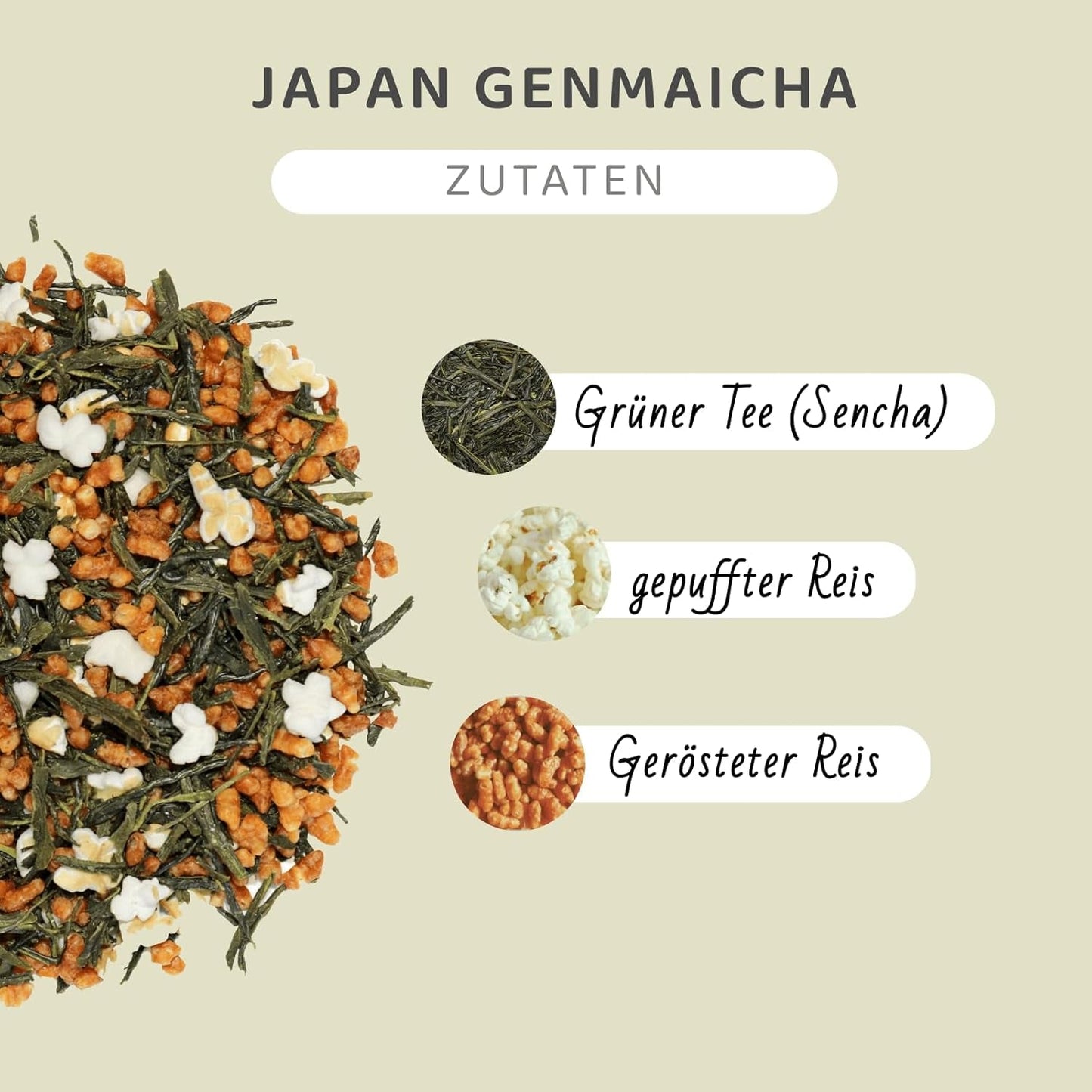 Genmaicha Japońska zielona herbata z prażonym ryżem, 50% Kagoshima Sencha, zielona herbata sypka Premium, tradycyjna mieszanka, bez dodatków smakowych, 100g | Wondertea Japońska zielona herbata Genmaicha