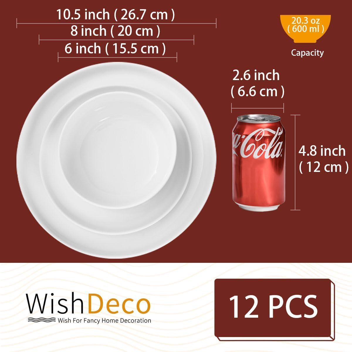 12-częściowy zestaw obiadowy, porcelanowy zestaw obiadowy dla 4 osób, biały zestaw obiadowy z talerzami, talerzami deserowymi i miseczkami na płatki zbożowe
