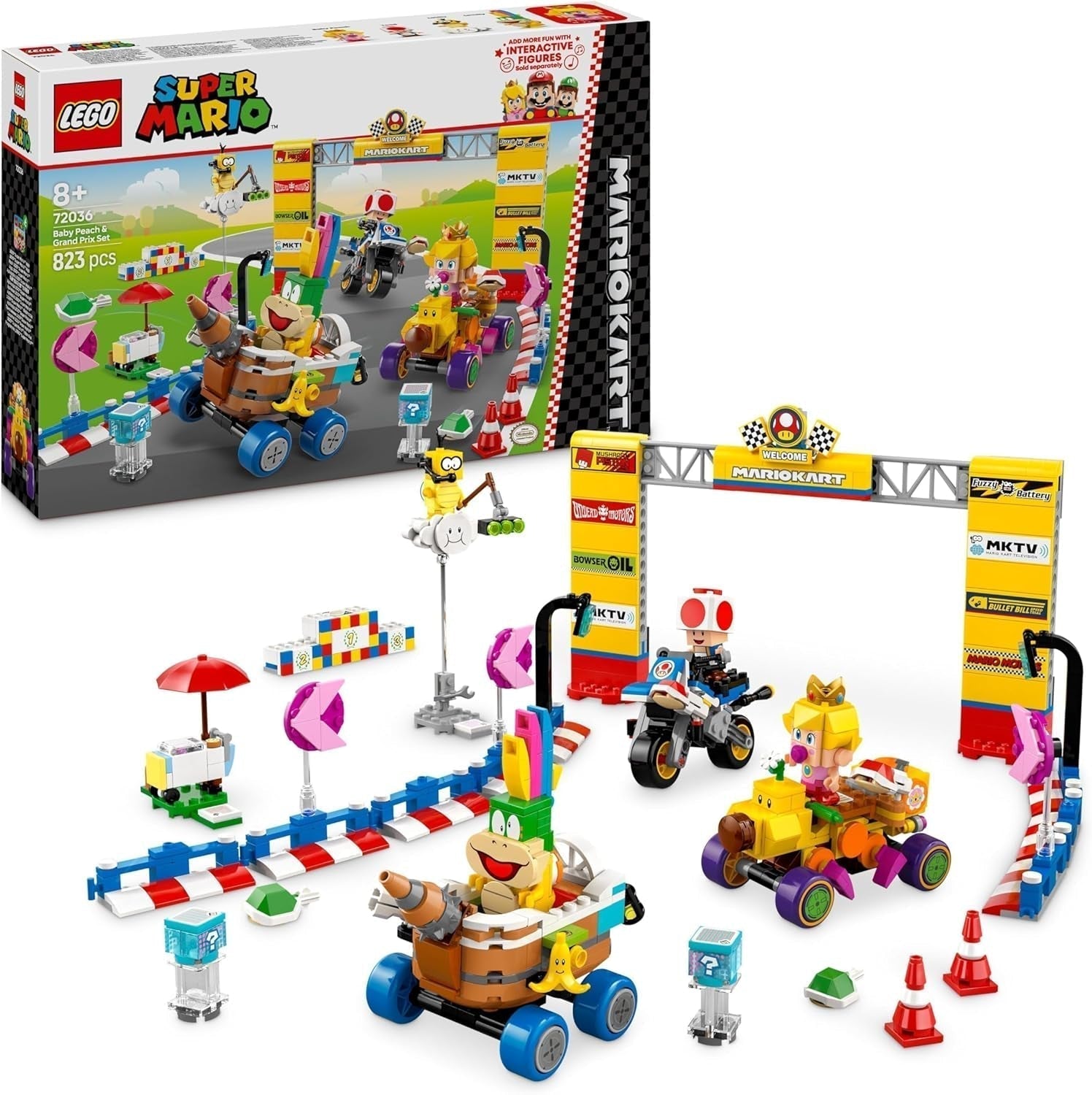 LEGO Super Mario: Mario Kart — zestaw Baby Peach i Grand Prix, figurki Nintendo — Toad, Lakitu, Baby Peach i Lemmy, prezent dla chłopców, dziewcząt i graczy w wieku powyżej 8 lat, zabawka przygodowa 72036 Zestawy do budowania Besuche den LEGO-Store Default Title