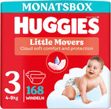 Pieluchy Huggies Little Movers, projekt Disneya, rozmiar 3, 168 sztuk (3 x 56), pudełko miesięczne