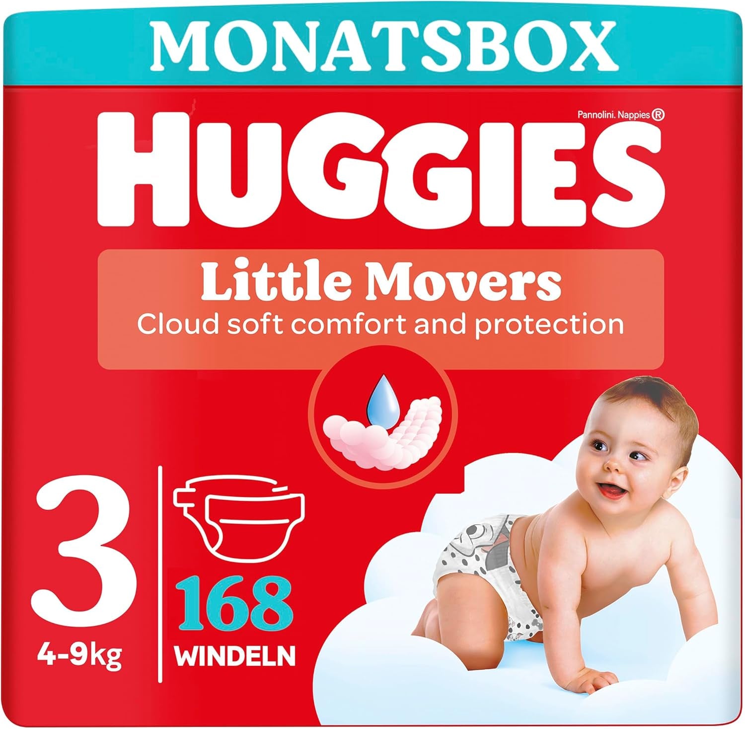 Pieluchy Huggies Little Movers, projekt Disneya, rozmiar 3, 168 sztuk (3 x 56), pudełko miesięczne