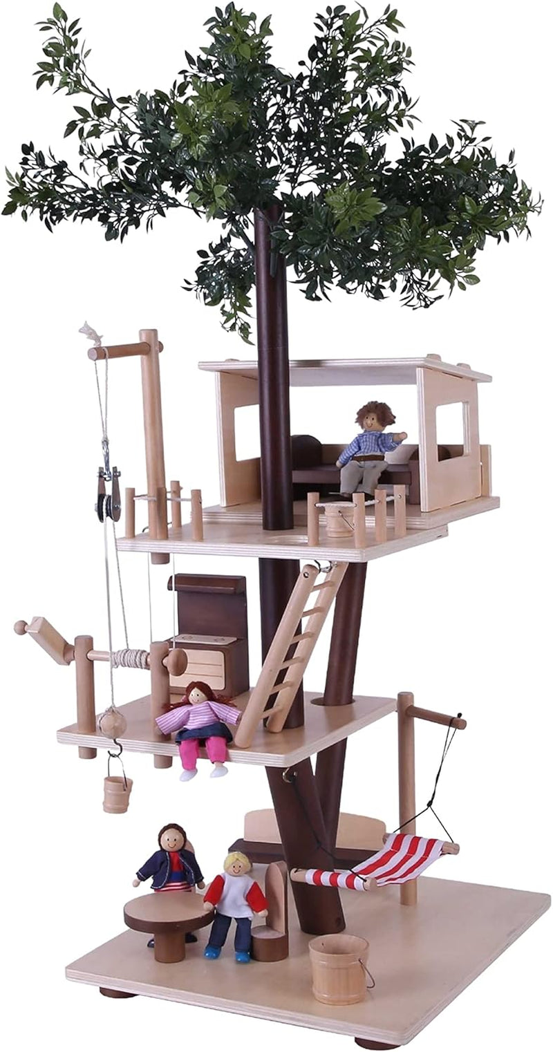 Everearth Drewniany domek na drzewie - Domek dla lalek dla 3+ - Zrównoważony domek do zabawy z akcesoriami - Certyfikat Fsc® - Idealna drewniana zabawka do kreatywnej zabawy - Meble do domku dla lalek EE33767 Naty Shop Dollhouses Domyślny tytuł