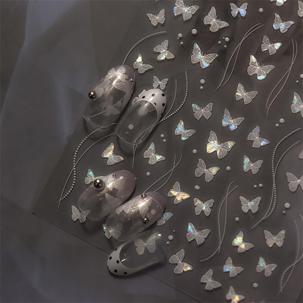 2 Blätter Schmetterling Nagelsticker Selbstklebend,Muschel Glitzer Nail Art Motyl Naklejka na paznokcie Lila Grau Schmetterlinge Nagelaufkleber Relief Laserowe motyle Nagel Naklejka Nageldesign Zubehör