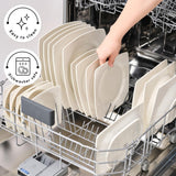 Zestaw naczyń obiadowych Karaca Jamie White na 12, 52 sztuki - Eleganckie naczynia porcelanowe na 12 osób | Zawiera talerze, kubki, miski |