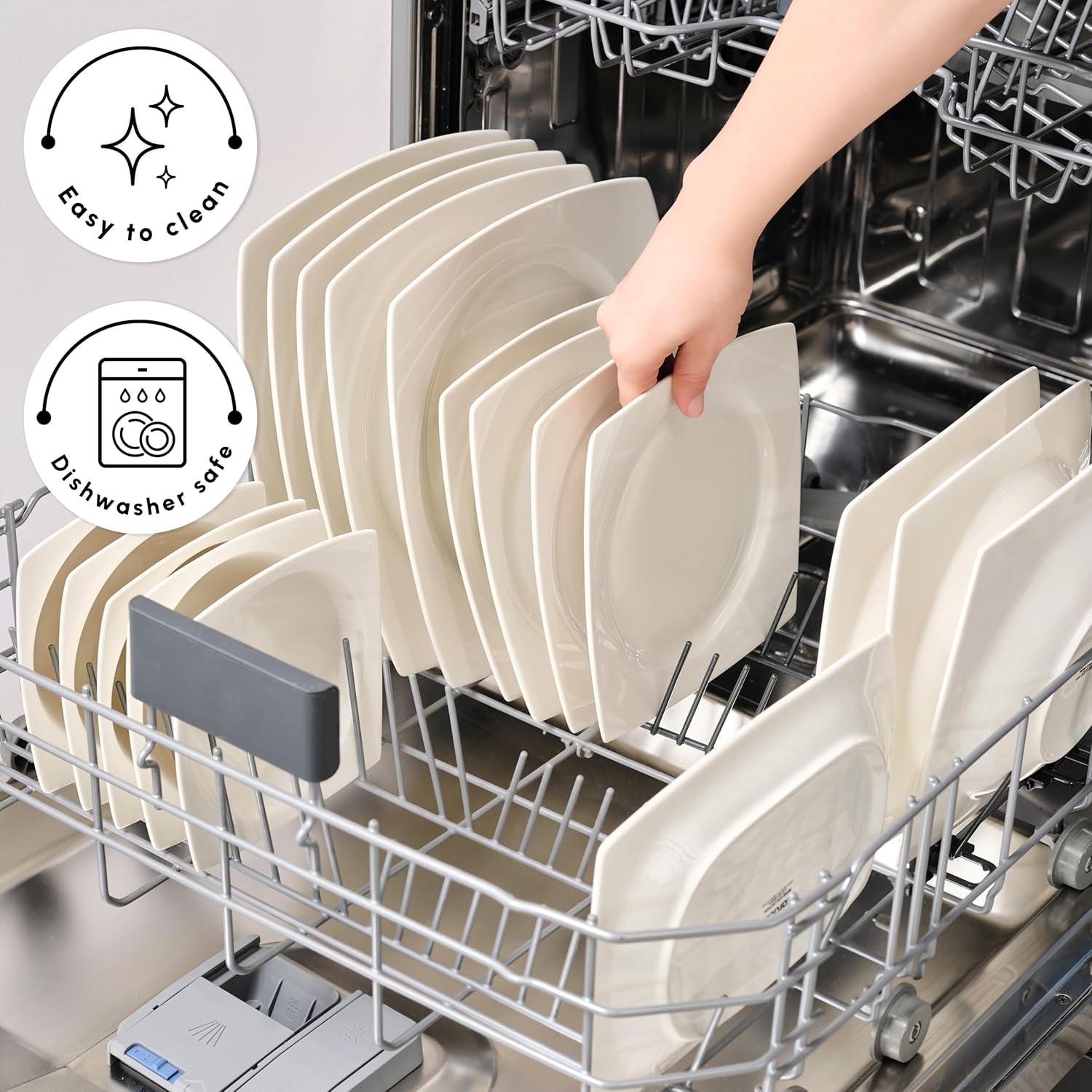 Zestaw naczyń obiadowych Karaca Jamie White na 12, 52 sztuki - Eleganckie naczynia porcelanowe na 12 osób | Zawiera talerze, kubki, miski |
