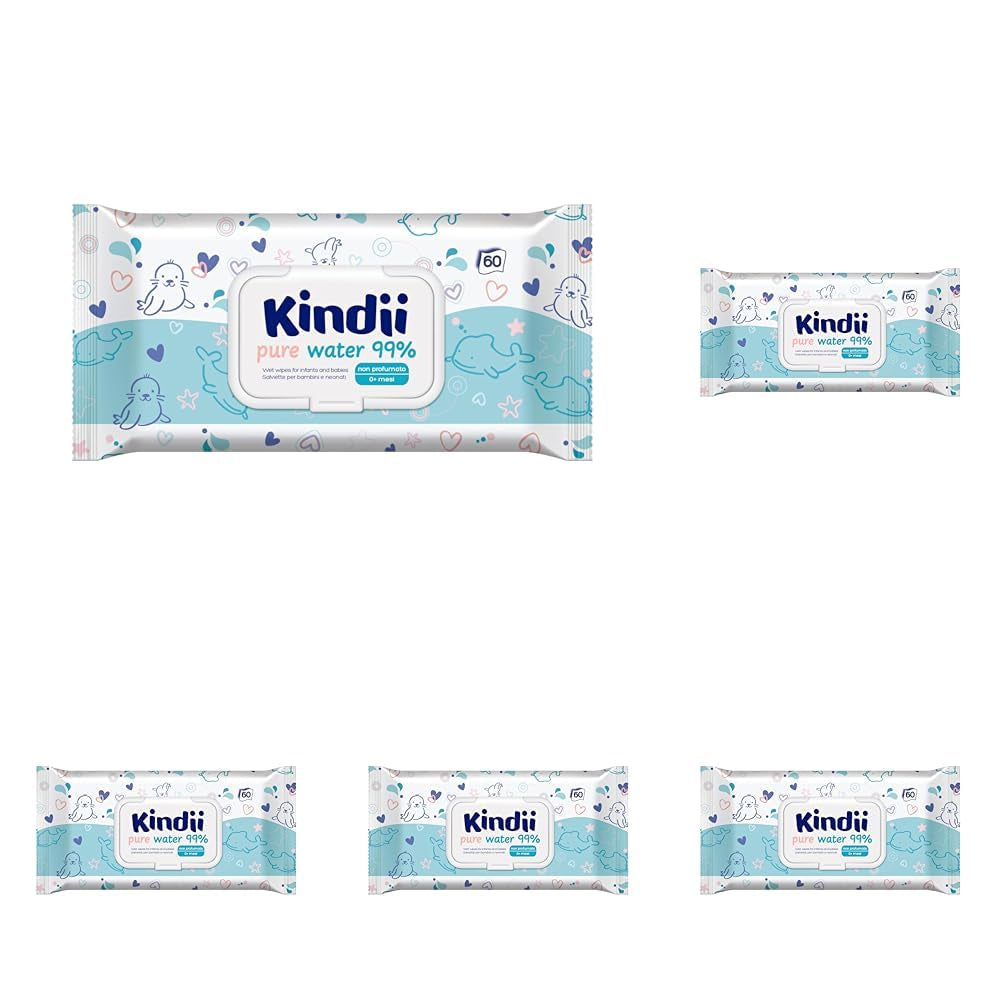 Kindii Natural Balance chusteczki nawilżane dla niemowląt – (1 x 60 szt.) Chusteczki nawilżane dla niemowląt i dzieci – Ochronne, Aloe Vera, Delikatny zapach – 60 szt.