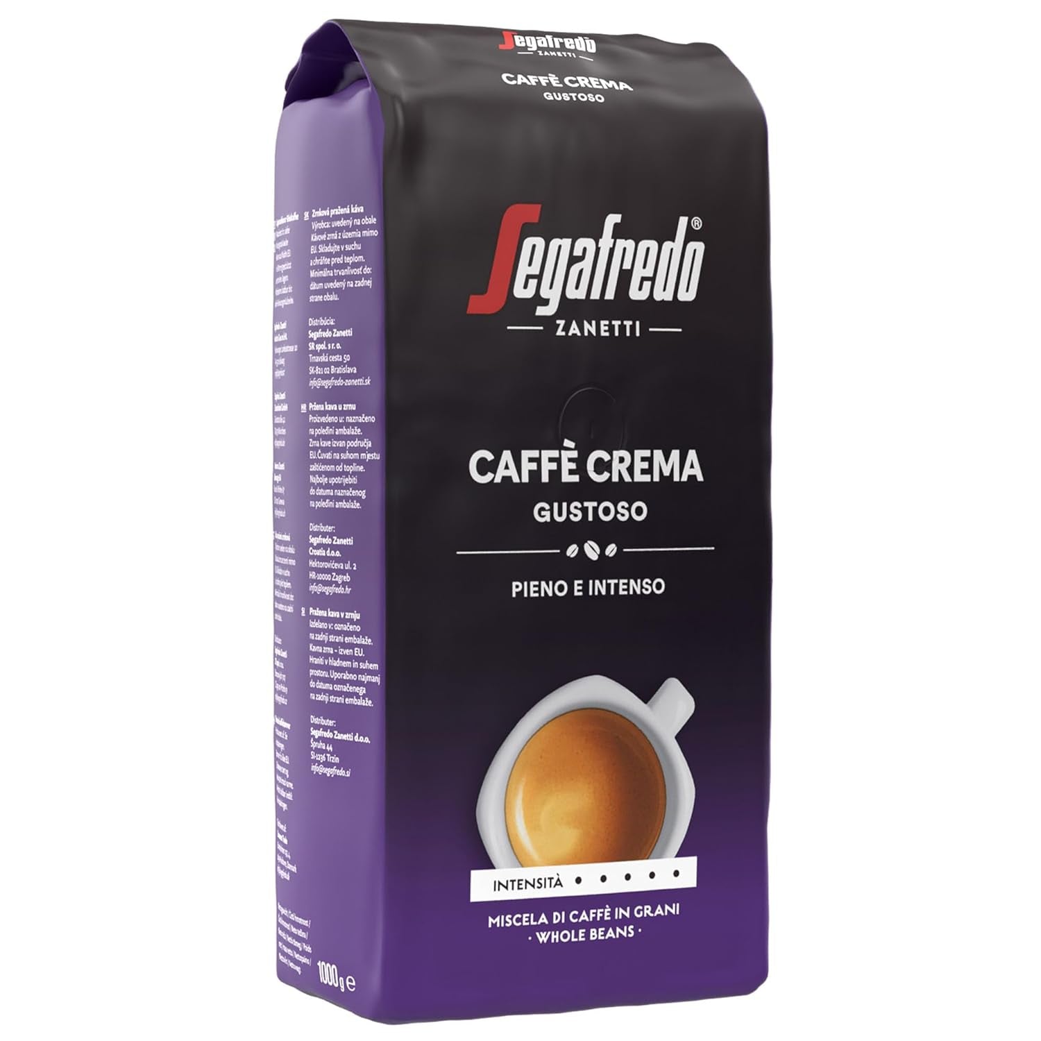 Segafredo Zanetti Caffè Crema Gustoso – Całe ziarna (opakowanie 1 kg) – Nadaje się do Caffè Crema – Kawa ziarnista długo i ciemno palona, ​​pełny i intensywny smak (2 sztuki w opakowaniu)