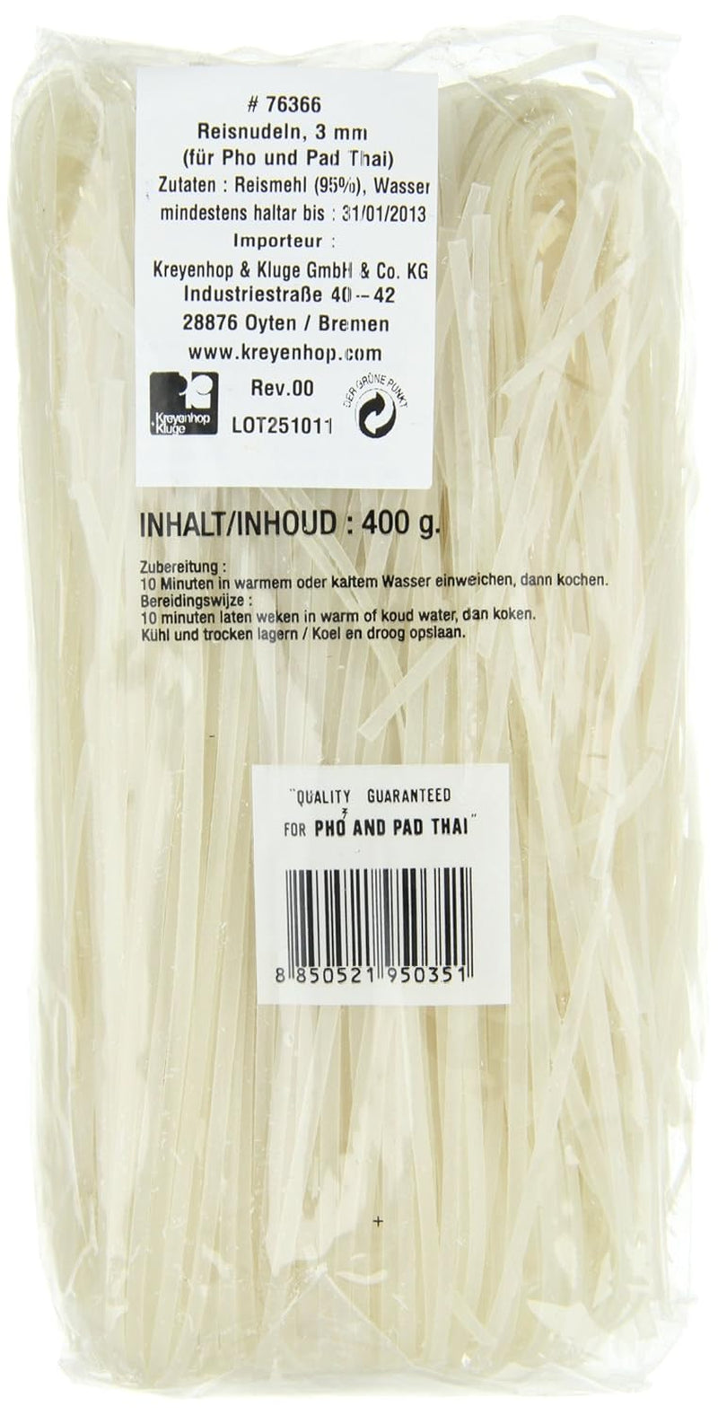 Makaron ryżowy - tajski makaron ryżowy o szerokości 3 mm, wykonany z mąki ryżowej - 17 x 400g