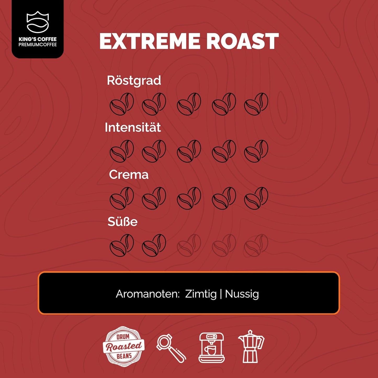 KING'S COFFEE - EXTREME ROAST - Ziarna Espresso Intenso - bardzo niska kwasowość - palenie małych partii z Włoch - kawa ziarnista do ekspresów w pełni automatycznych i ekspresów kolbowych - 1 kg