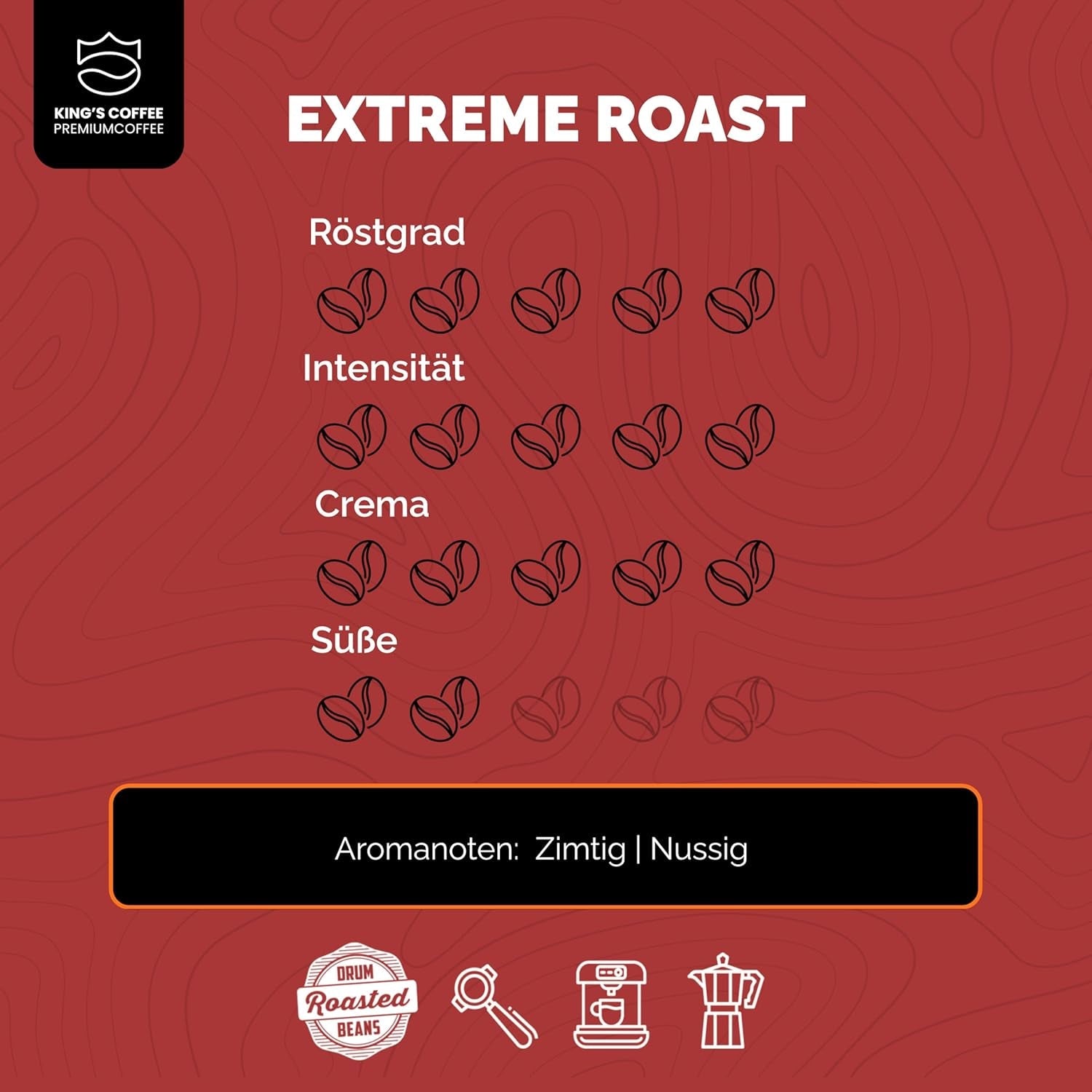 KING'S COFFEE - EXTREME ROAST - Ziarna Espresso Intenso - bardzo niska kwasowość - palenie małych partii z Włoch - kawa ziarnista do ekspresów w pełni automatycznych i ekspresów kolbowych - 1 kg