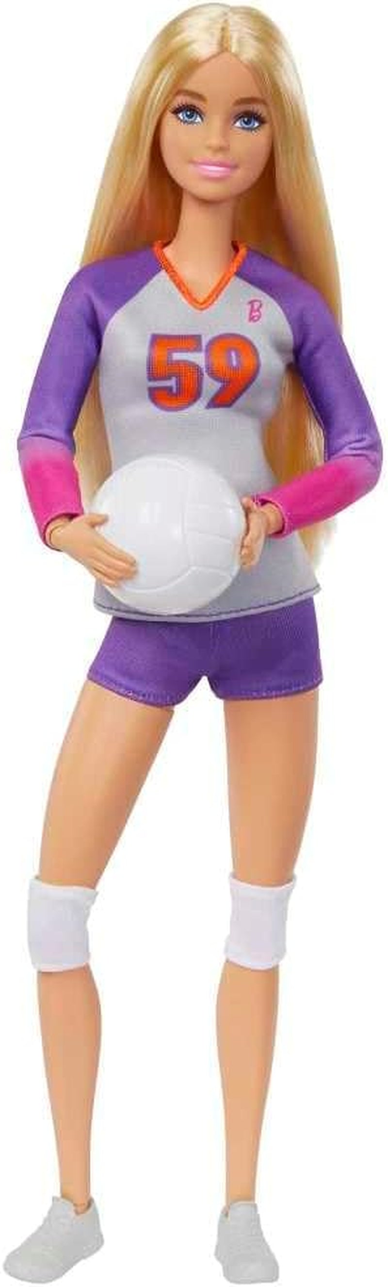 Barbie Made to Move – lalka siatkarka z koszulką i piłką – 22 przeguby do realistycznej zabawy, zawiera piłkę do siatkówki i sprzęt sportowy, HKT72