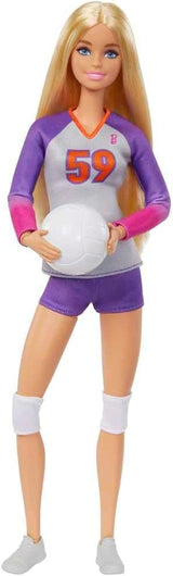 Barbie Made to Move – lalka siatkarka z koszulką i piłką – 22 przeguby do realistycznej zabawy, zawiera piłkę do siatkówki i sprzęt sportowy, HKT72