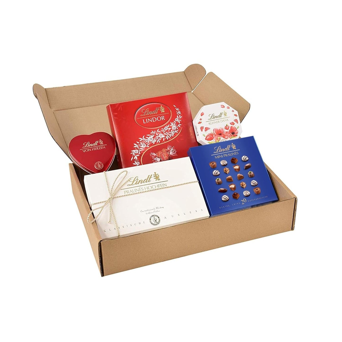 Zestaw upominkowy Lindt Czekoladowe Praliny | 477g | 5 pudełek pralinek Lindt w wariantach: Exquisite, Mini Praline, LINDOR Gift, Małe Podziękowanie, Od Serca | Prezent pralinowy | Czekoladowy prezent