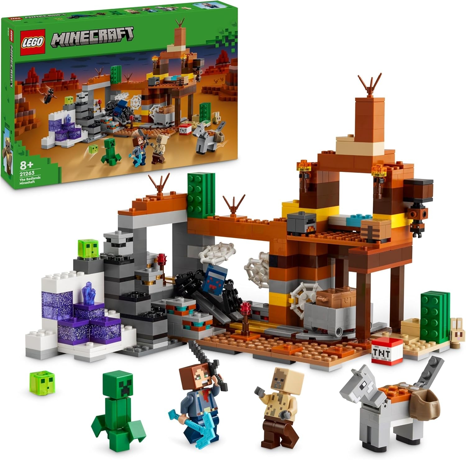 LEGO Minecraft Kopalnia Badlands Gra wideo Zestaw zabawek górniczych dla chłopców i dziewcząt w wieku od 8 lat Zabawne klocki budowlane Zestaw przygodowy Prezent urodzinowy 21263 Zestawy do budowania Besuche den LEGO-Store Default Title