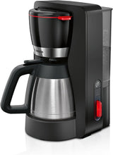 Bosch MyMoment TKA6M273 Ekspres do espresso z filtrem, karafka termiczna 1 l, 8–12 filiżanek, system zapobiegający kapaniu, obrotowy uchwyt filtra, program odkamieniania, wyjmowany zbiornik na wodę, 1200 W, czarny matowy