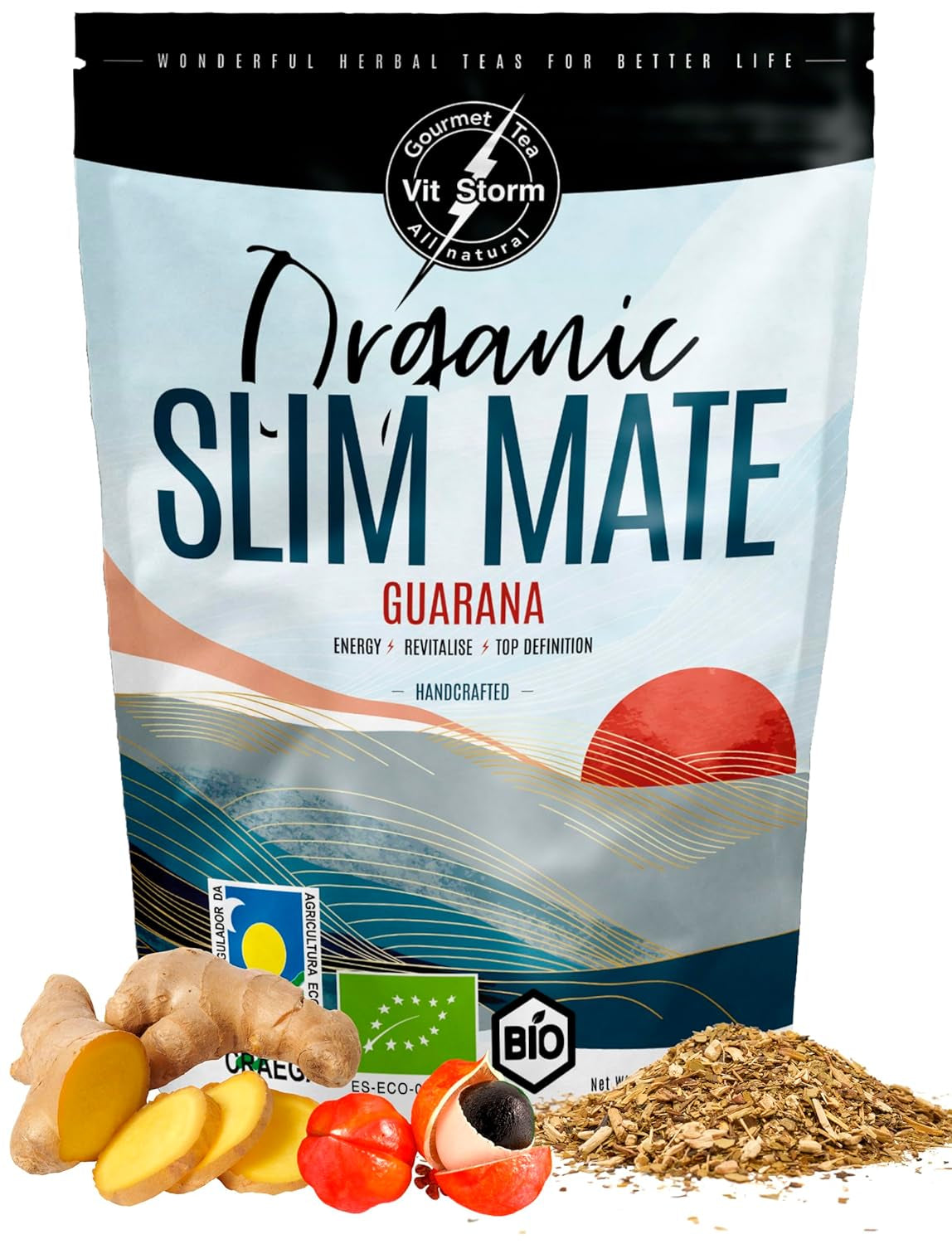 VITSTORM® Slim Tea Kardamon – BIO Herbata Yerba Mate – Herbata oczyszczająca i moczopędna – 100G