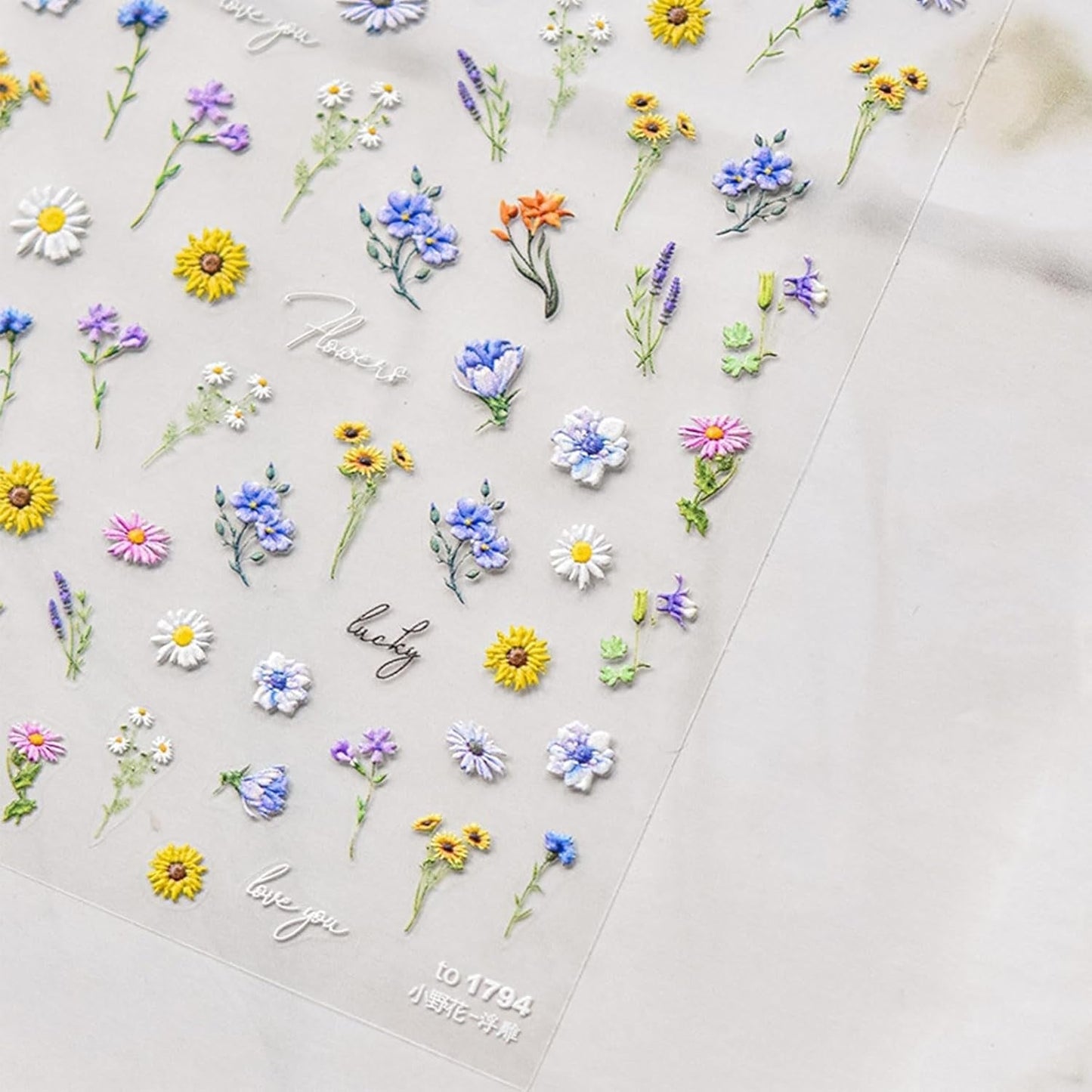JMEOWIO 3D Nagelsticker Bunte Blumen Nail Art Naklejka Selbstklebend Nagelaufkleber 5D Stereoskopisch Frühlings Sommer Blumen Dekoration Nageldesign Zubehör 2 Blatt