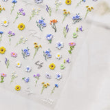 JMEOWIO 3D Nagelsticker Bunte Blumen Nail Art Naklejka Selbstklebend Nagelaufkleber 5D Stereoskopisch Frühlings Sommer Blumen Dekoration Nageldesign Zubehör 2 Blatt