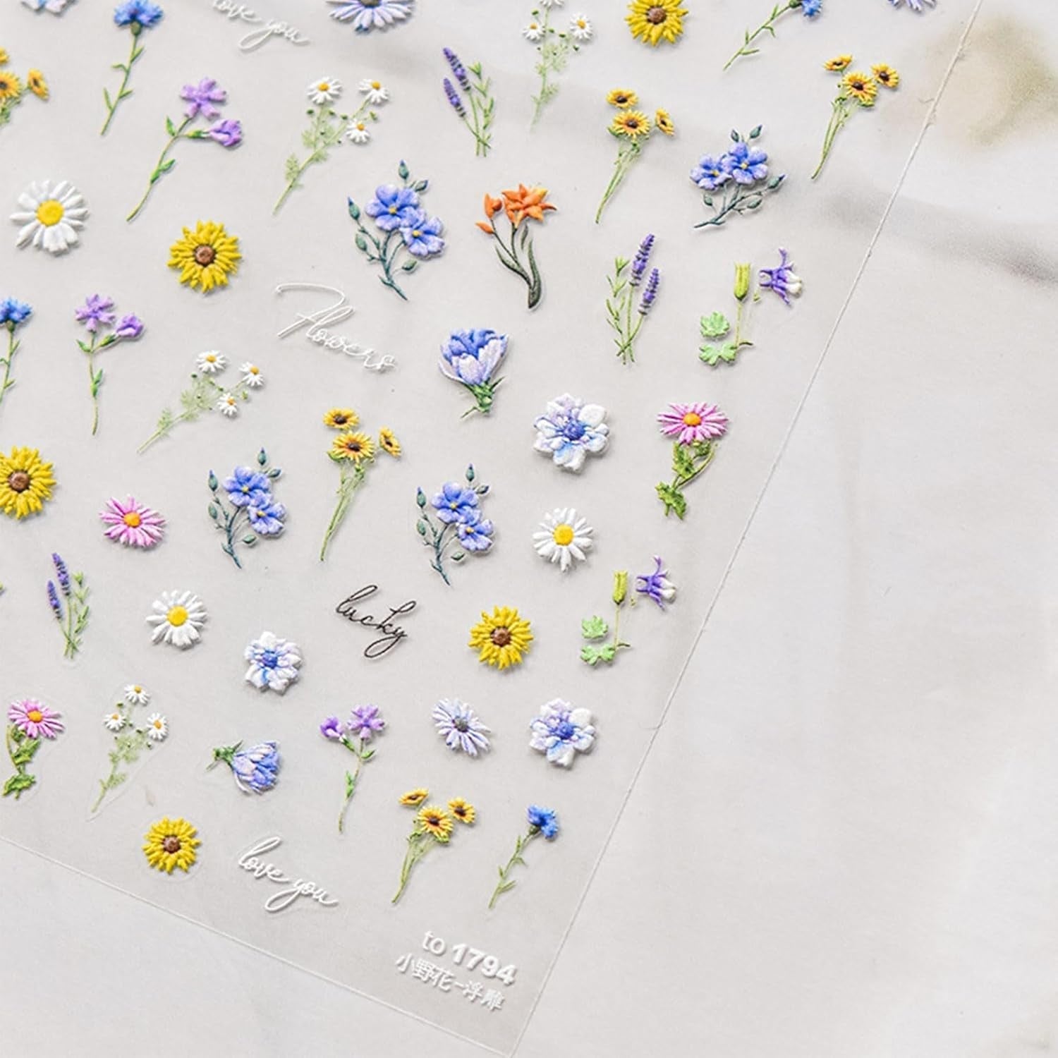 JMEOWIO 3D Nagelsticker Bunte Blumen Nail Art Naklejka Selbstklebend Nagelaufkleber 5D Stereoskopisch Frühlings Sommer Blumen Dekoration Nageldesign Zubehör 2 Blatt
