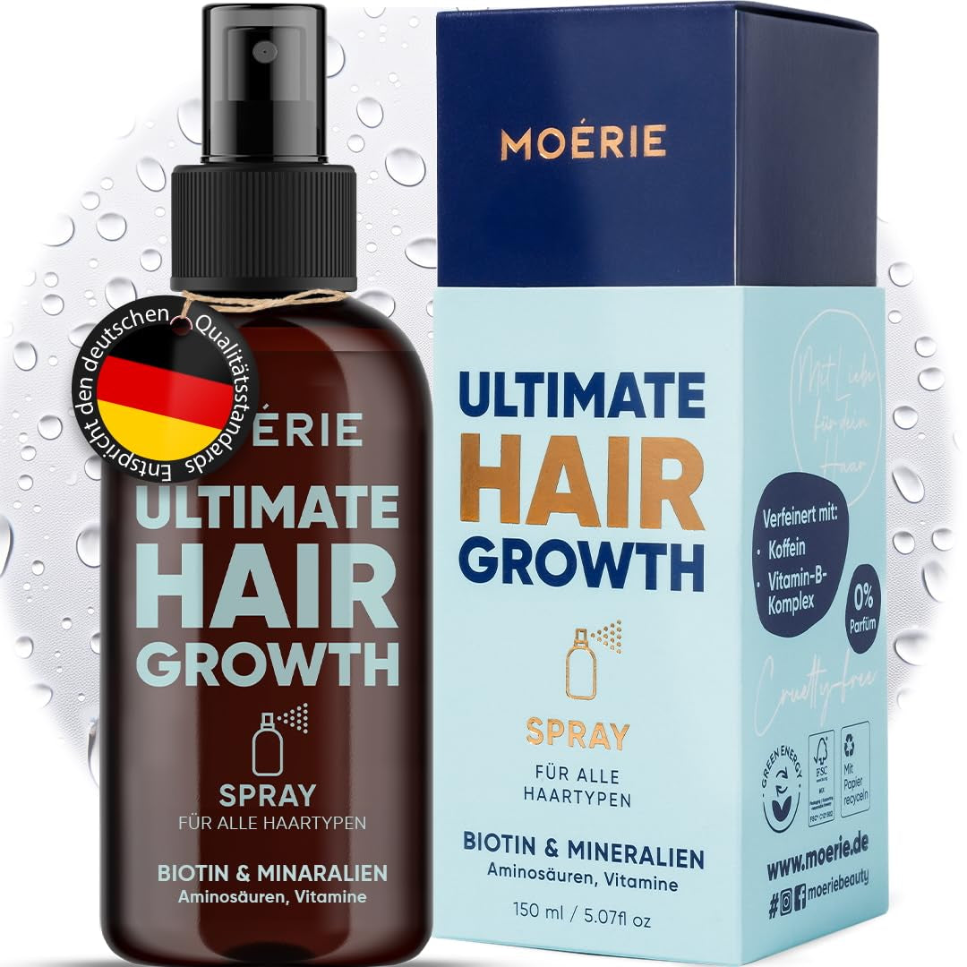 MOÉRIE Ultimate Mineralny spray na porost włosów dla dłuższych, grubszych i pełniejszych włosów - z biotyną i kofeiną - wegańskie produkty do włosów, bez parabenów, wszystkie rodzaje włosów, odwraca wypadanie włosów - dostawa na 2 miesiące Pielęgnacja włosów Naty Shop pojedynczy zestaw