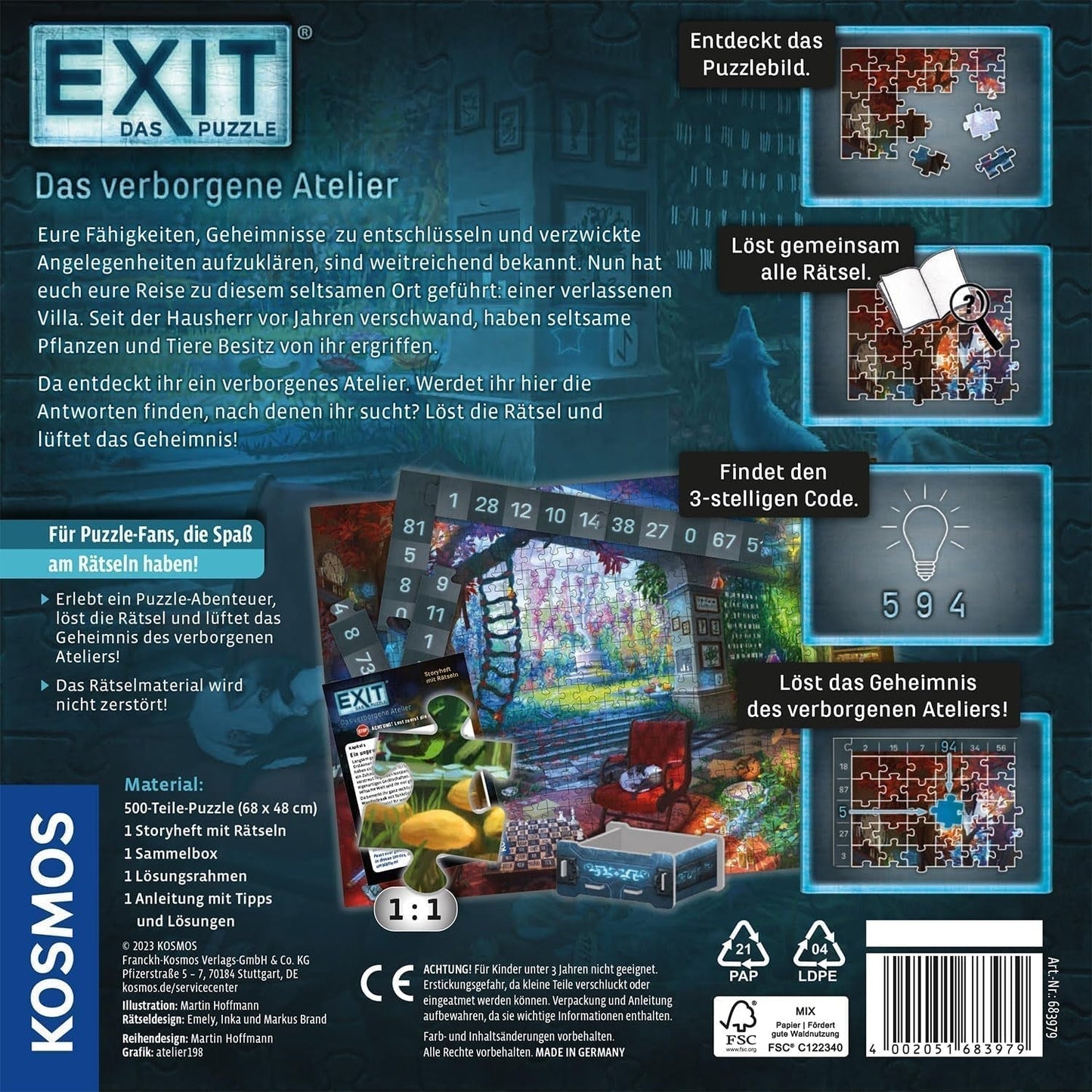 KOSMOS 683979 EXIT® Puzzle: Ukryte Studio 500 elementów Puzzle dla dorosłych i dzieci 10+ Puzzle do pokoju ucieczki dla początkujących Puzzle Naty Shop