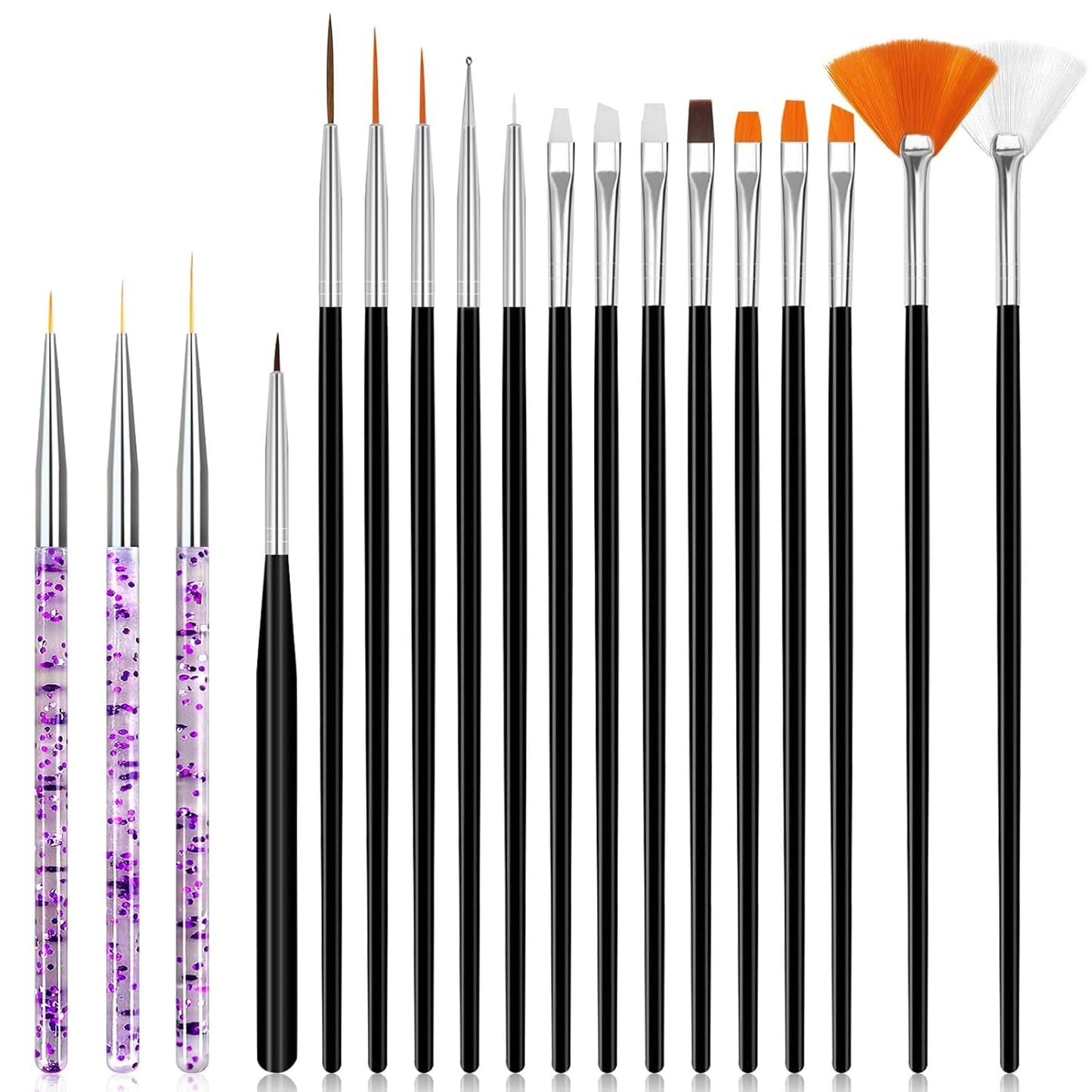 Hanyousheng 20 Stück Nagel Pinsel Set, 15 Stück Nageldesign Pinsel, 5 Stück Nail Art Rozsianych narzędzi do samodzielnego projektowania paznokci