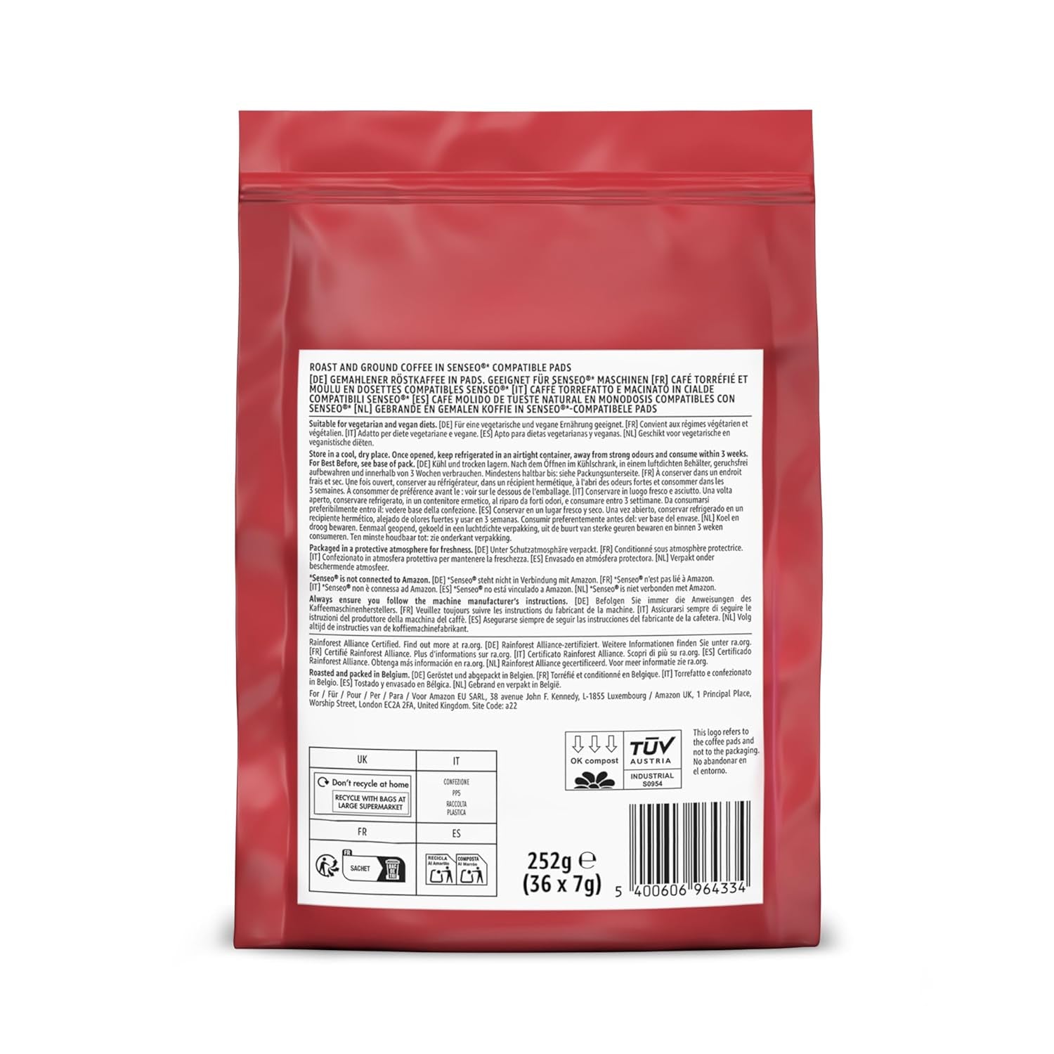 by Amazon Klassische Kaffeepads aus 100% Arabica, geeignet für Senseo-Maschinen, 36 Stück (1 Packung mit 36 ​​​​Stück) – Rainforest Alliance-zertifiziert