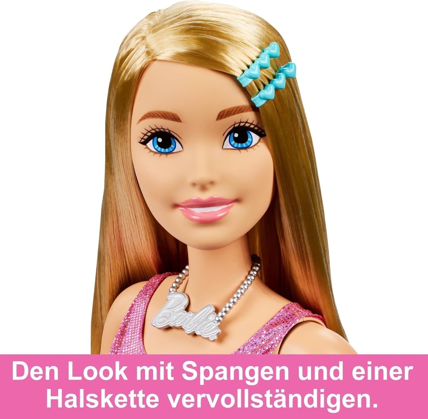 Lalka Barbie Extra Large (71 cm) - różowa sukienka, blond włosy ze spinką i naszyjnikiem, prezent dla dzieci 3+, HJY02 Dolls Naty Shop