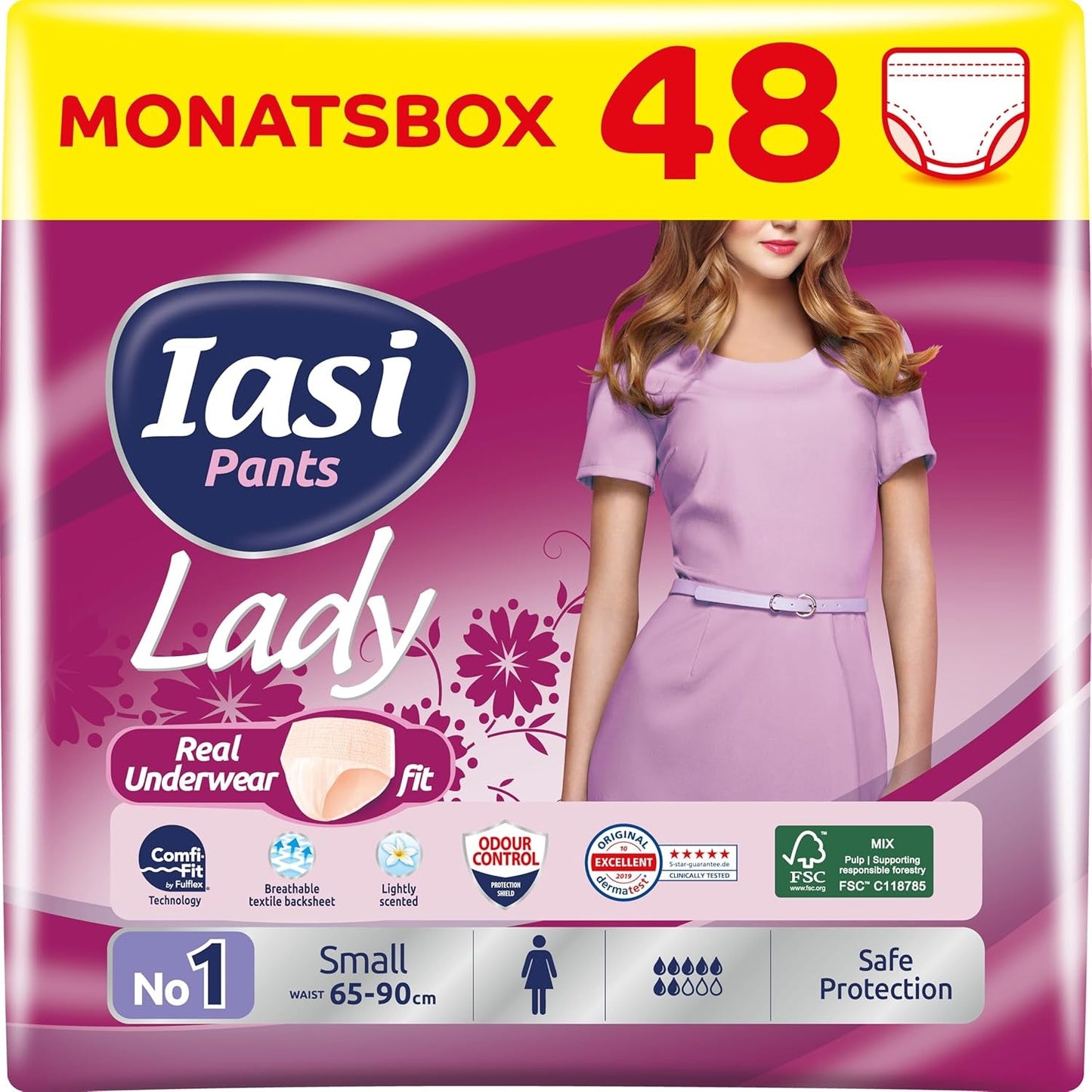 Spodnie LADY 48 Jednorazowe spodnie na nietrzymanie moczu Chłonność Plus rozmiar S dla kobiet 48 szt.