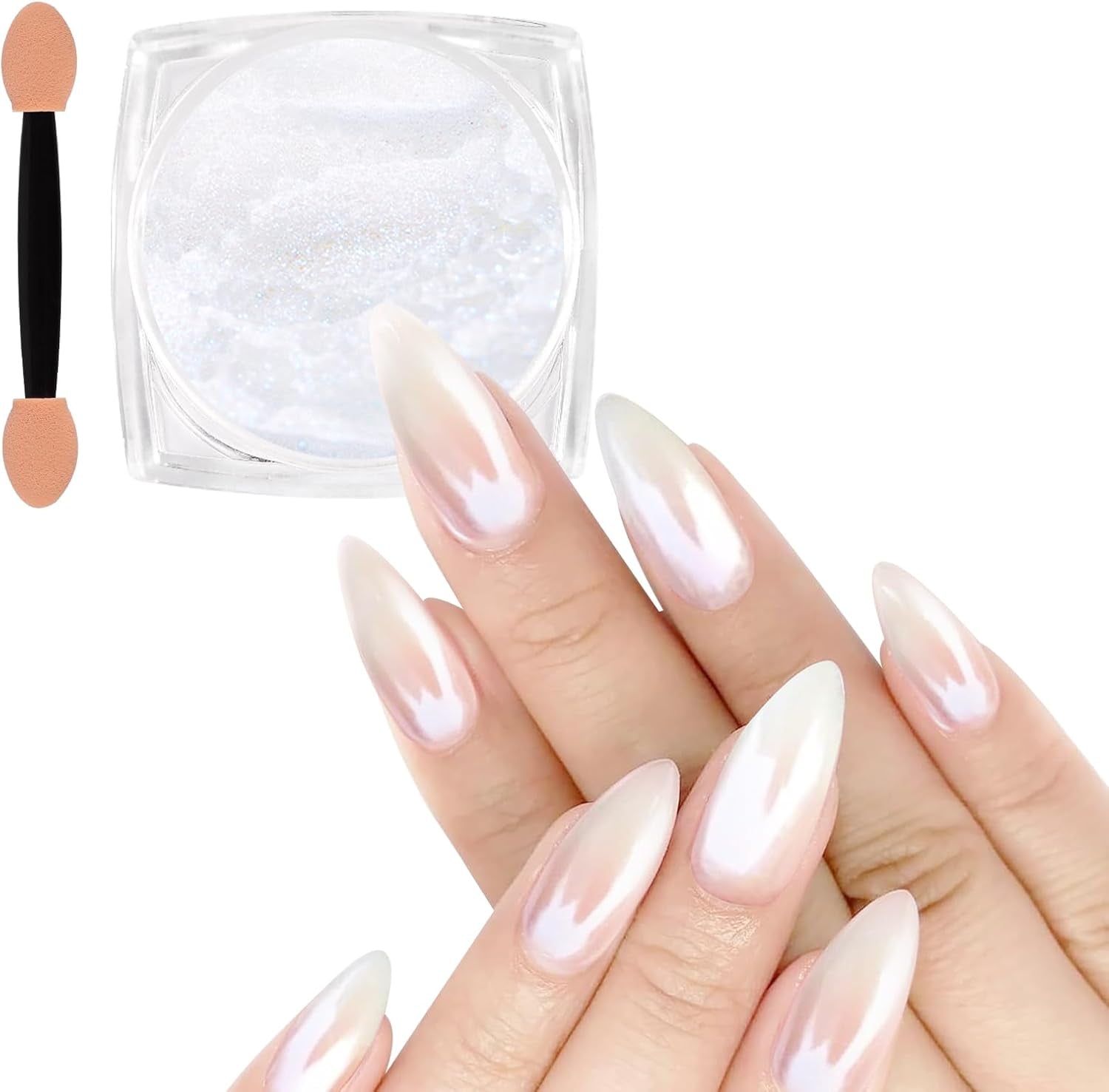 White Pearl Chrom Nagel Pulver, Irisierendes Aurora Pulver Metallic Spiegel Effekt Glitter Pulver Perłowy Eis Transparentny Pigment Meerjungfrau Perle Glitter Staub Für Nail Art Dekoration
