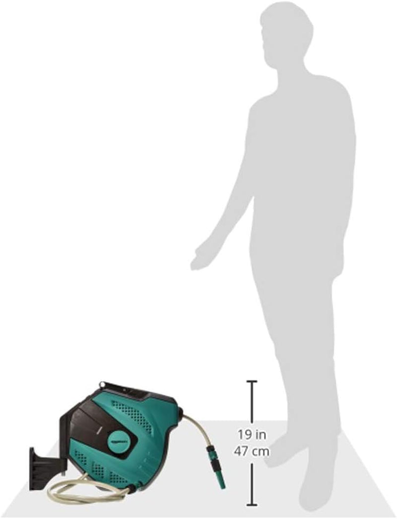 Bęben na wąż Amazon Basics z wężem, samozwijający się, 15 m, granatowy, czarny