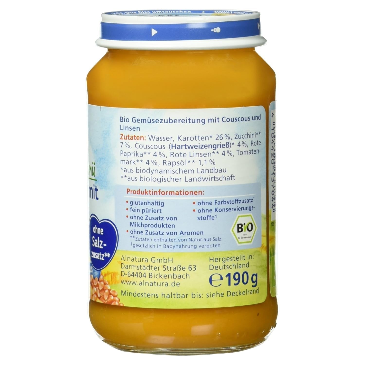 Organiczny gulasz z soczewicy z kuskusem (od 6 miesiąca życia), 190 g