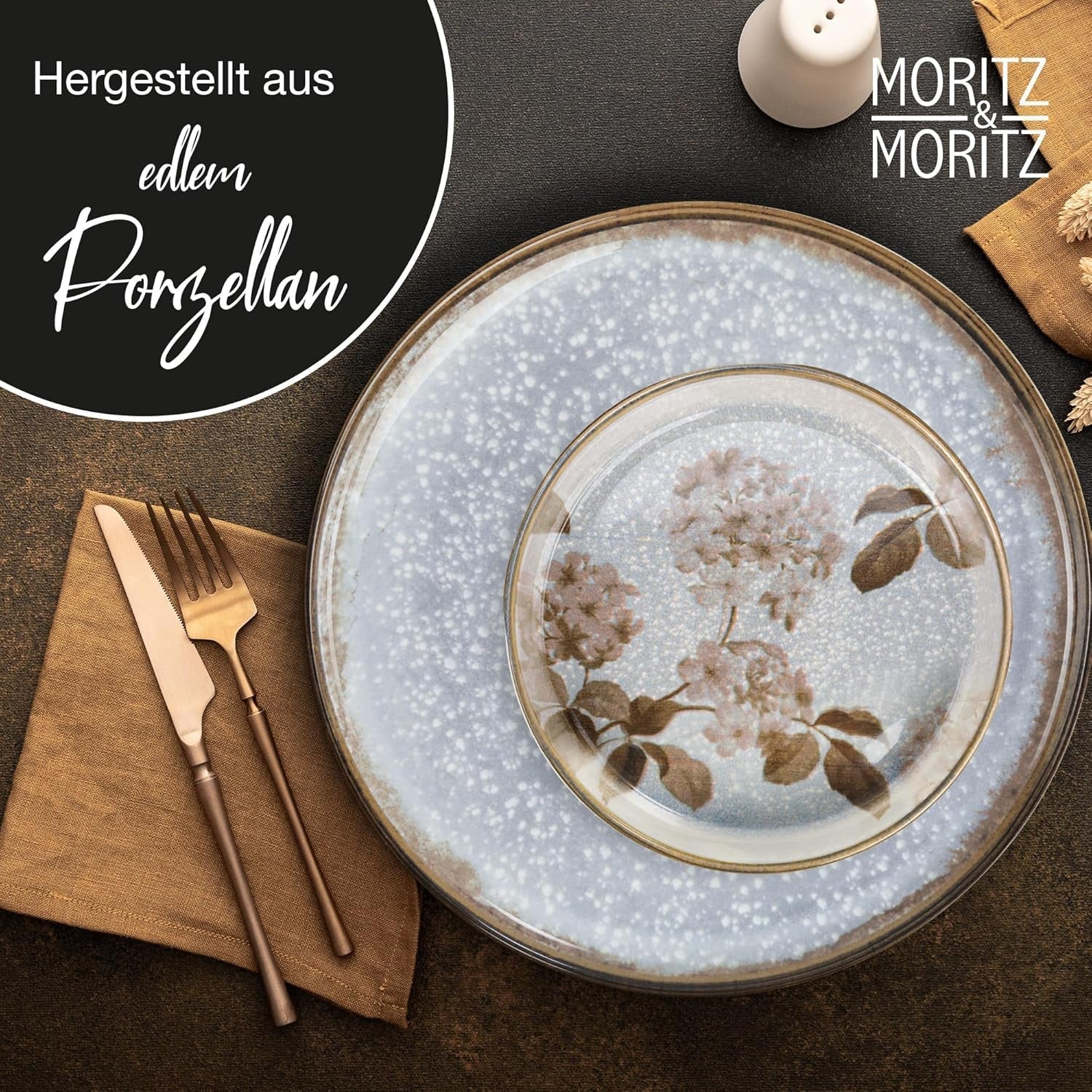 Zestaw porcelanowej zastawy stołowej Moritz & Moritz BLOSSOM dla 6 osób, 18 sztuk - Nowoczesna zastawa stołowa o zabawnym designie - Łatwy w pielęgnacji serwis do kawy z talerzami i miskami - Usługa łączona