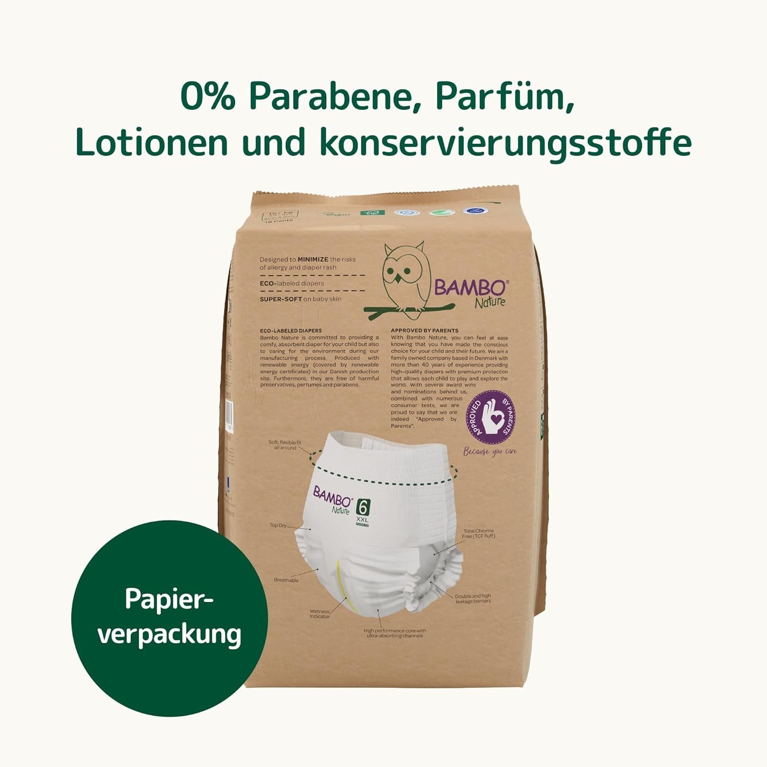 Pieluszki dla niemowląt Bambo Nature, rozmiar 6 (15+ kg) - opakowanie miesięczne 90 szt. | Pieluchy dla niemowląt z ulepszoną ochroną przed wyciekami | Maksymalny komfort i swoboda dla aktywnych dzieci | Pieluszki testowane dermatologicznie