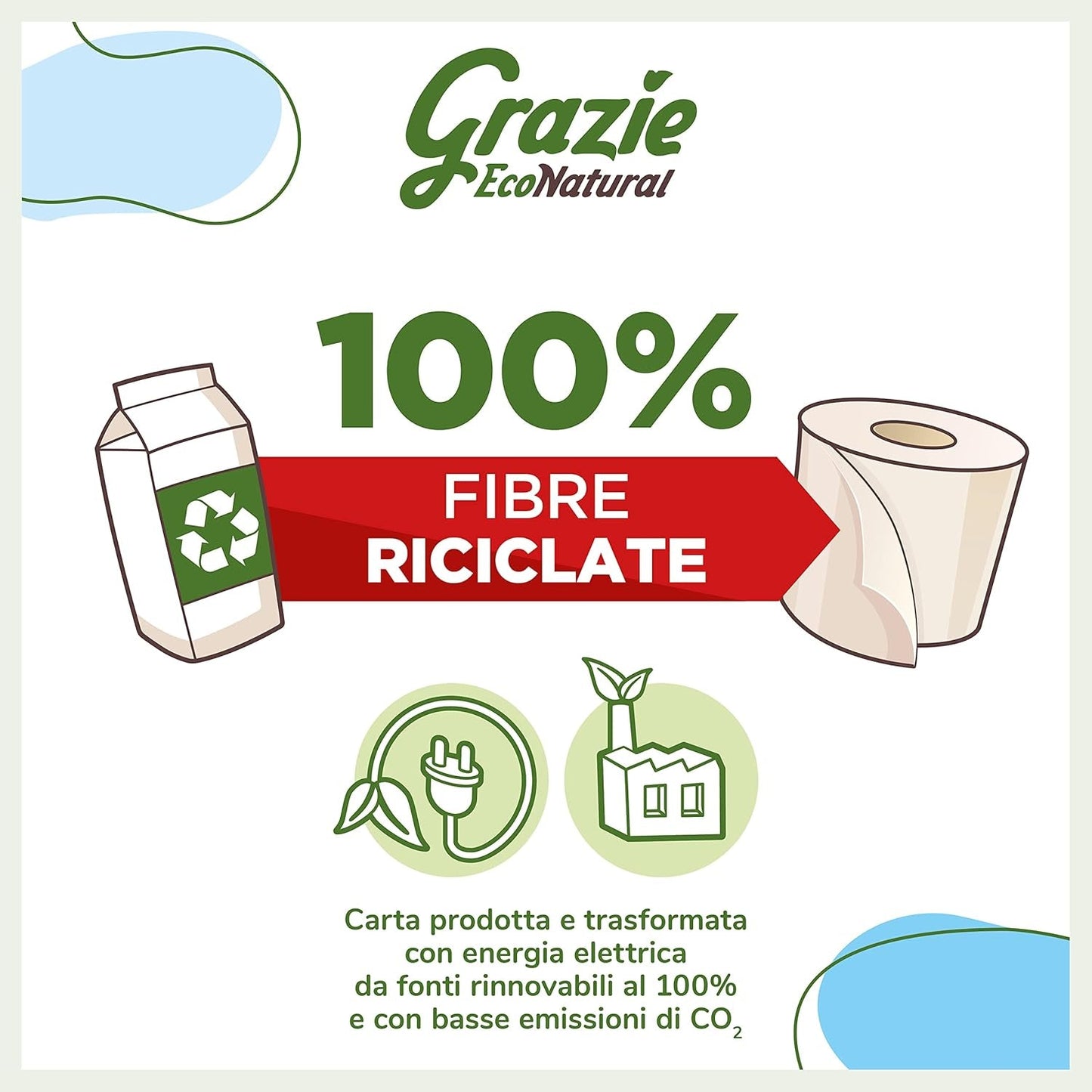 Grazie Naturalny papier toaletowy, Econatural, 56 rolek, Fibrepack Papier toaletowy z recyklingu, 100% ekologiczny, ekologiczny, z certyfikatem Ecolabel i FSC z recyklingu, wyprodukowany we Włoszech