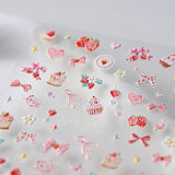JMEOWIO 3D Nagelsticker Rosa Nail Art Naklejka Selbstklebend Nagelaufkleber 5D Stereoskopisch Kuchen Erdbeerschleife Dekoration Nageldesign Zubehör 1 Blatt